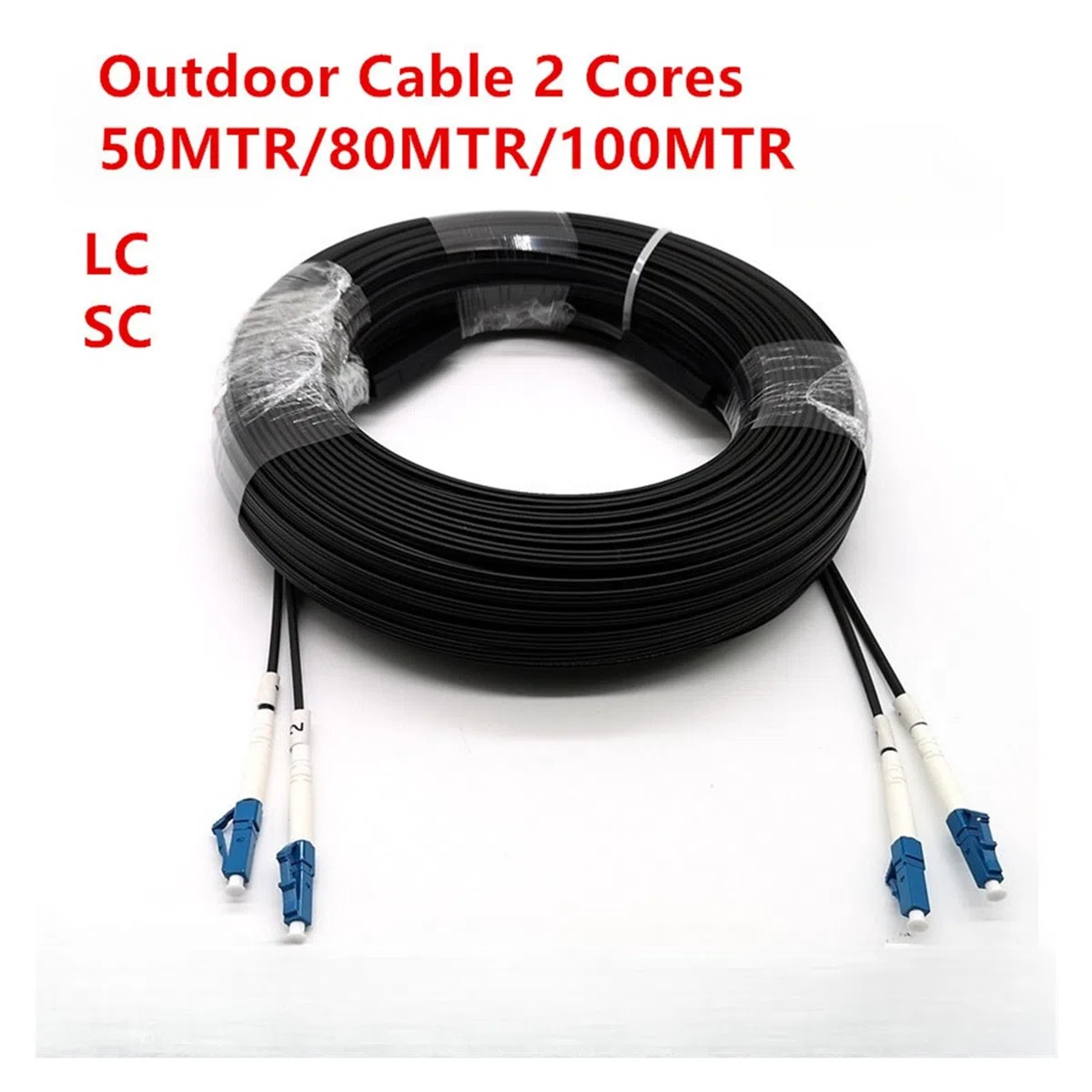 Câble de raccordement à fibre optique pour extérieur, 50 m, 80 m, 100 m, duplex FTTH, 2 noyaux, pont de câble de connexion à fibre optique avec connecteur LC SC UPC (LC-LC 50 mètres)
