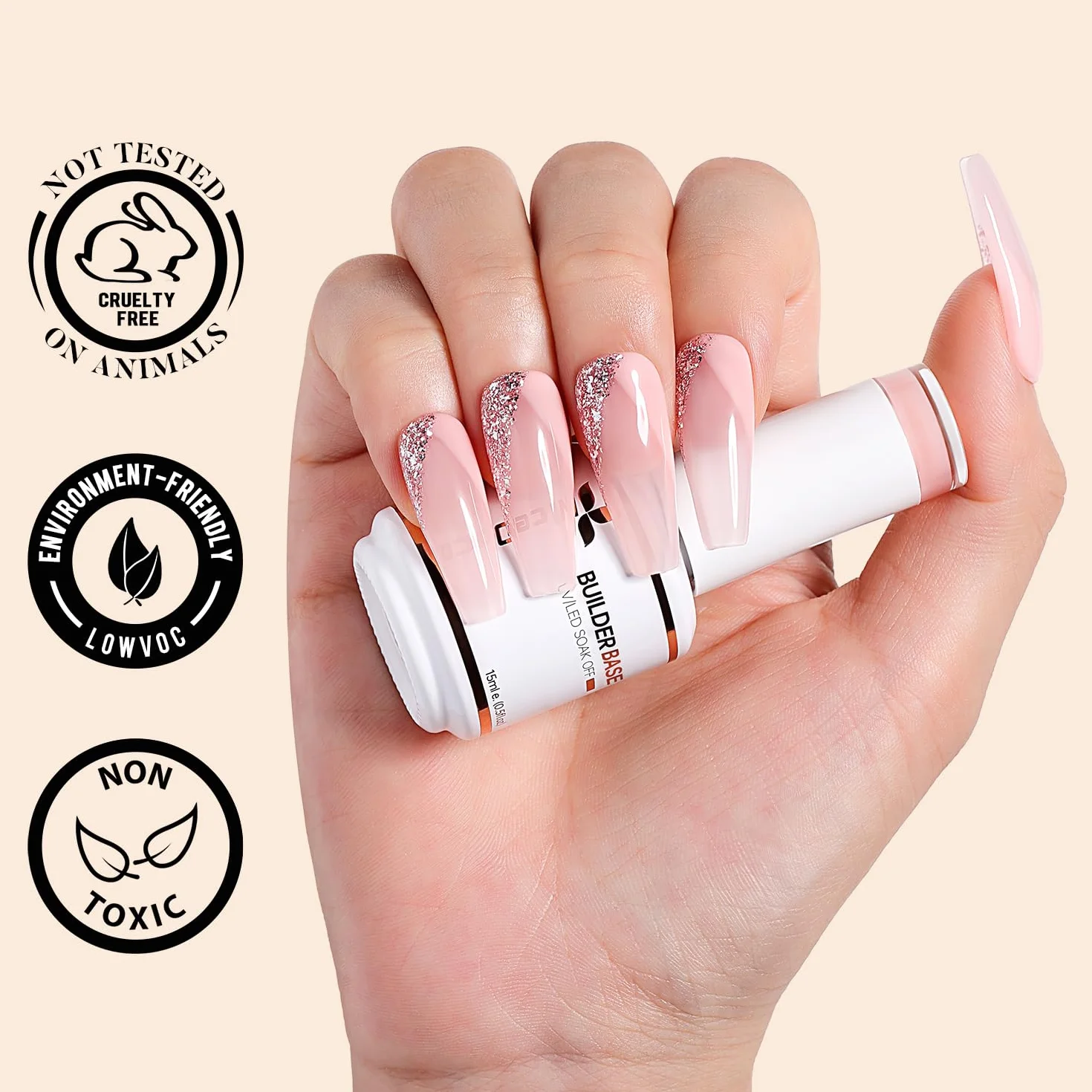 Nicedeco 15ml Gel Construction Ongle UV 8 en 1, Gel Builder Base de Renforcement, Rose Nu