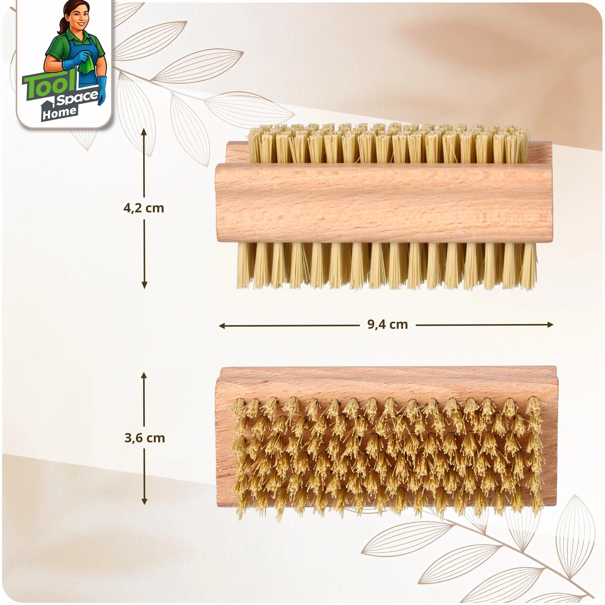 Brosse à Ongles pour les mains Main Bois Manucure Pedicure Poil Dur Brossé Nettoyant Soies d'Agave Bois Naturel 2 Pièces