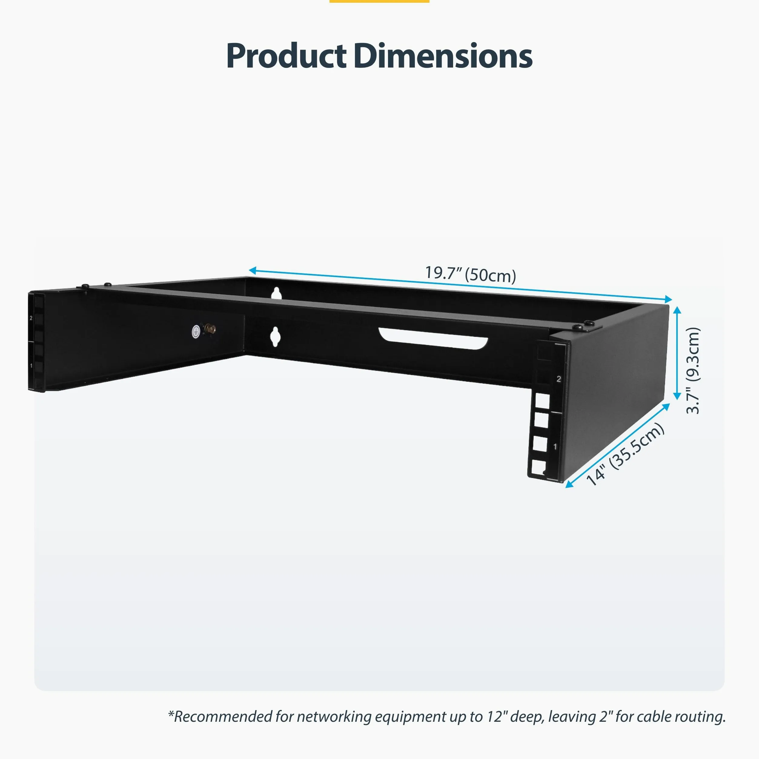StarTech Rack Mural 2U 19", Profil Bas, 36cm, 35kg (RACK-2U-14-BRACKET) | Réseau, Baie de brassage, Support étagère, Serveur, Équipement informatique/réseau, Mini baie, Noir