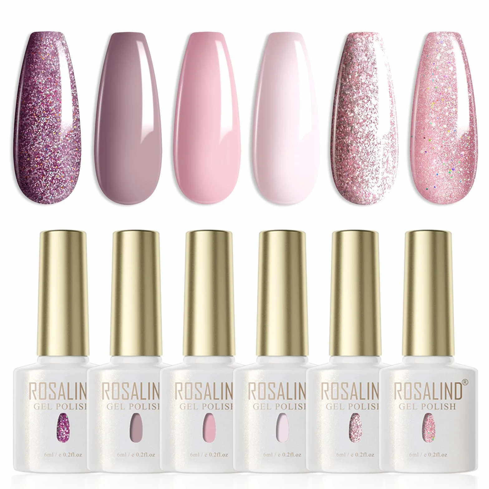 ROSALIND Vernis Semi Permanent 6 Couleurs Violet Avoine Rose Nude Pailleté Vernis à Ongles Soak Off UV LED Gel Nail Polish Kit