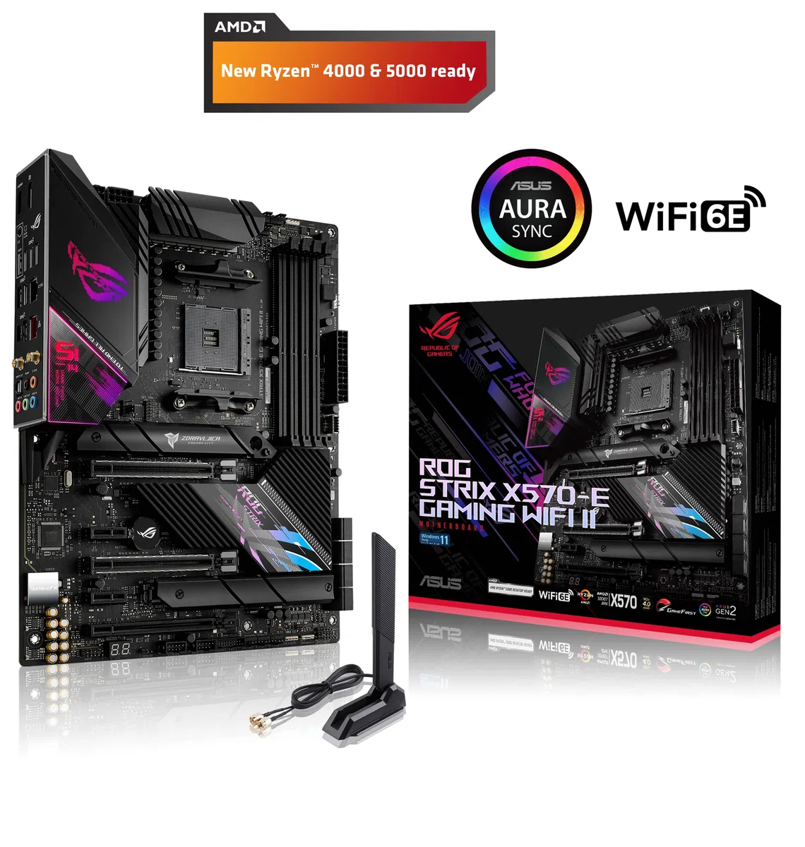 ASUS ROG Strix X570-E Gaming WiFi II AMD AM4 X570S ATX Gaming Carte mère (PCIe 4.0, dissipateur Thermique PCH Passif, 12 + 4 Niveaux d'alimentation, WiFi 6E, 2,5 Go LAN, USB 3.2 Gen 2 Type C et Aura