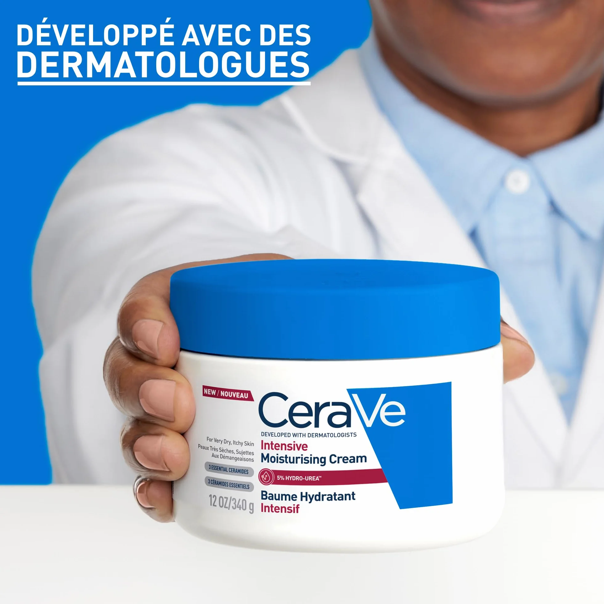 CeraVe Baume Hydratant Intensif Corps & Visage Peaux Très Sèches 72H d’Hydratation Beurre de Karité 3 Céramides Hydro-Urea Boost 340g