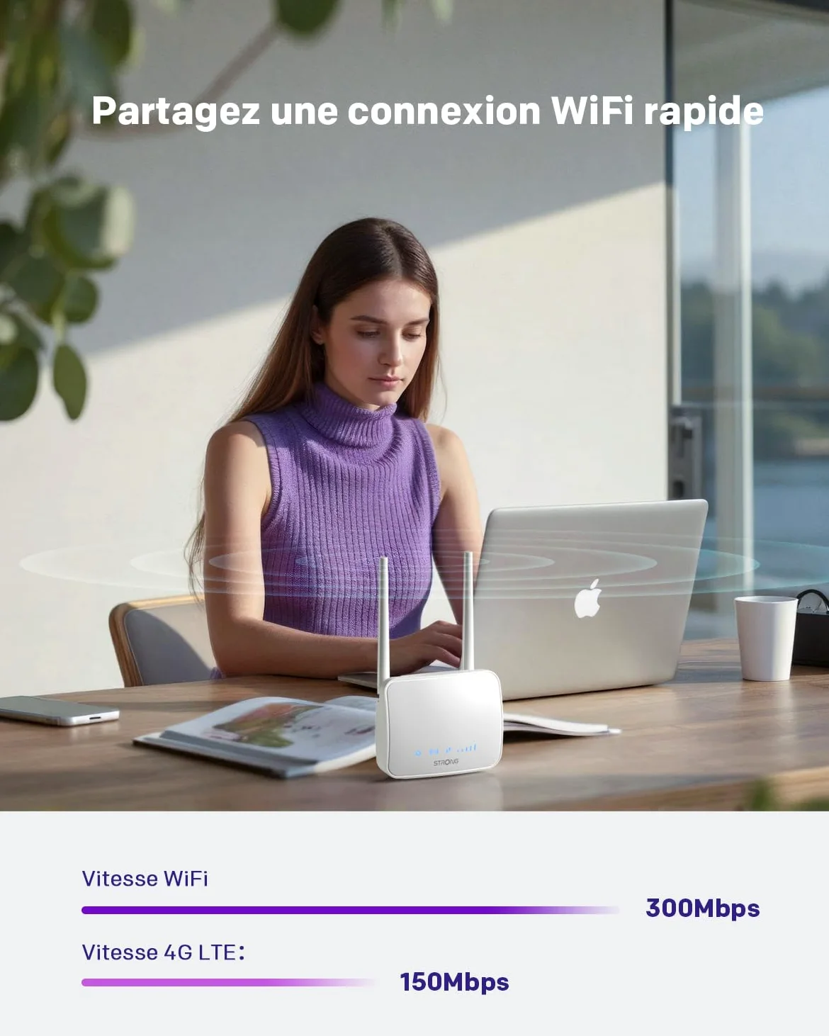 STRONG Routeur 4G LTE, Routeur WiFi N300 supportant Les Cartes SIM, Cat 4 jusqu'à 150Mbit/s, 2 antennes externes, Port LAN Ethernet, Gestion complète du Code PIN, WPA/WPA2, WPS, Plug and Play