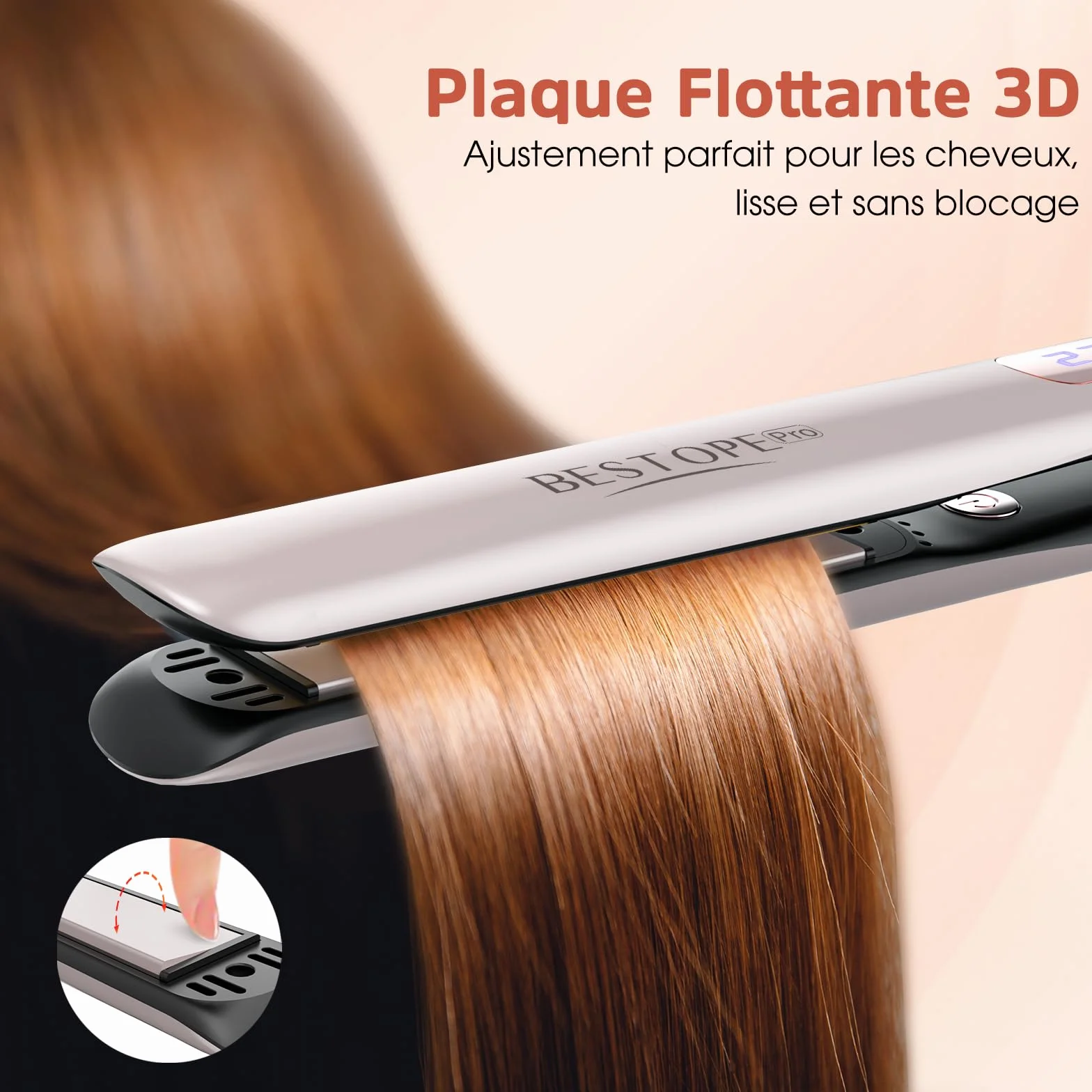 Lisseur Cheveux Professionnel Céramique Ion Fer à Lisser 15S Chauffage Rapide Plaque Flottante 3D Écran LCD 120-230°C Double Tension