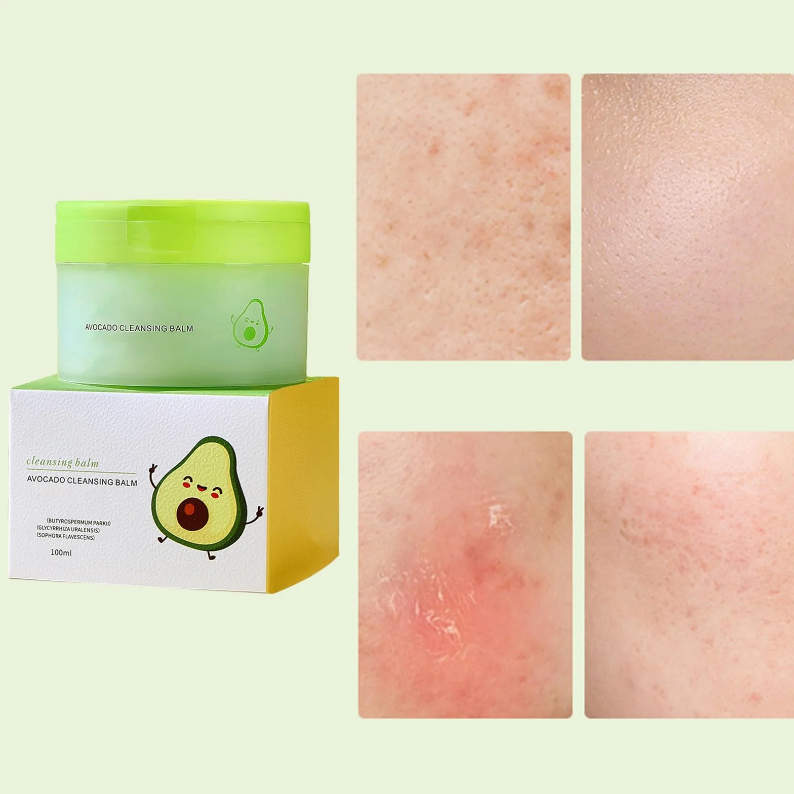 Baume Nettoyant Démaquillant à l'Avocat pour le Visage, Nettoyant Doux Rafraîchissant Naturel