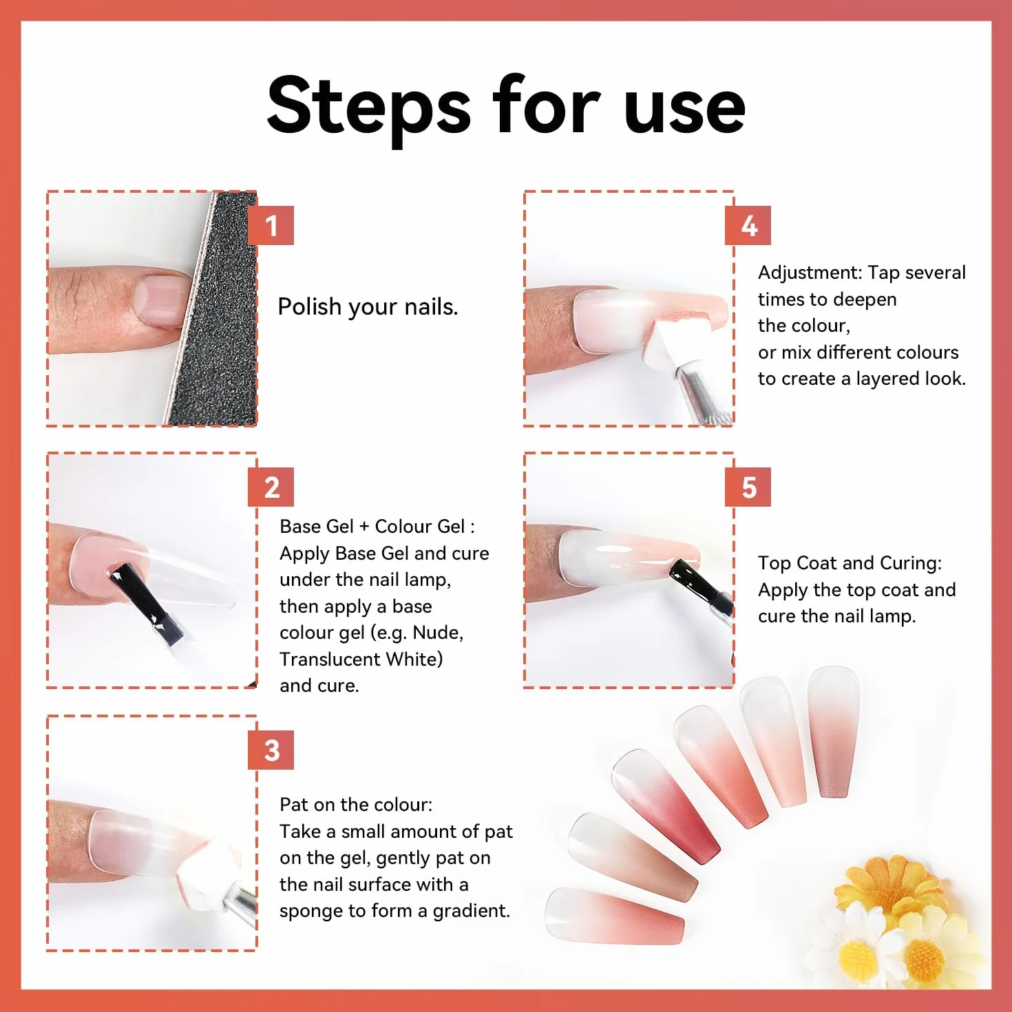 JODSONE 6 Couleurs Pat Painting Gel Dégradé Vernis à Ongles Set avec Stylet et 50 Éponges