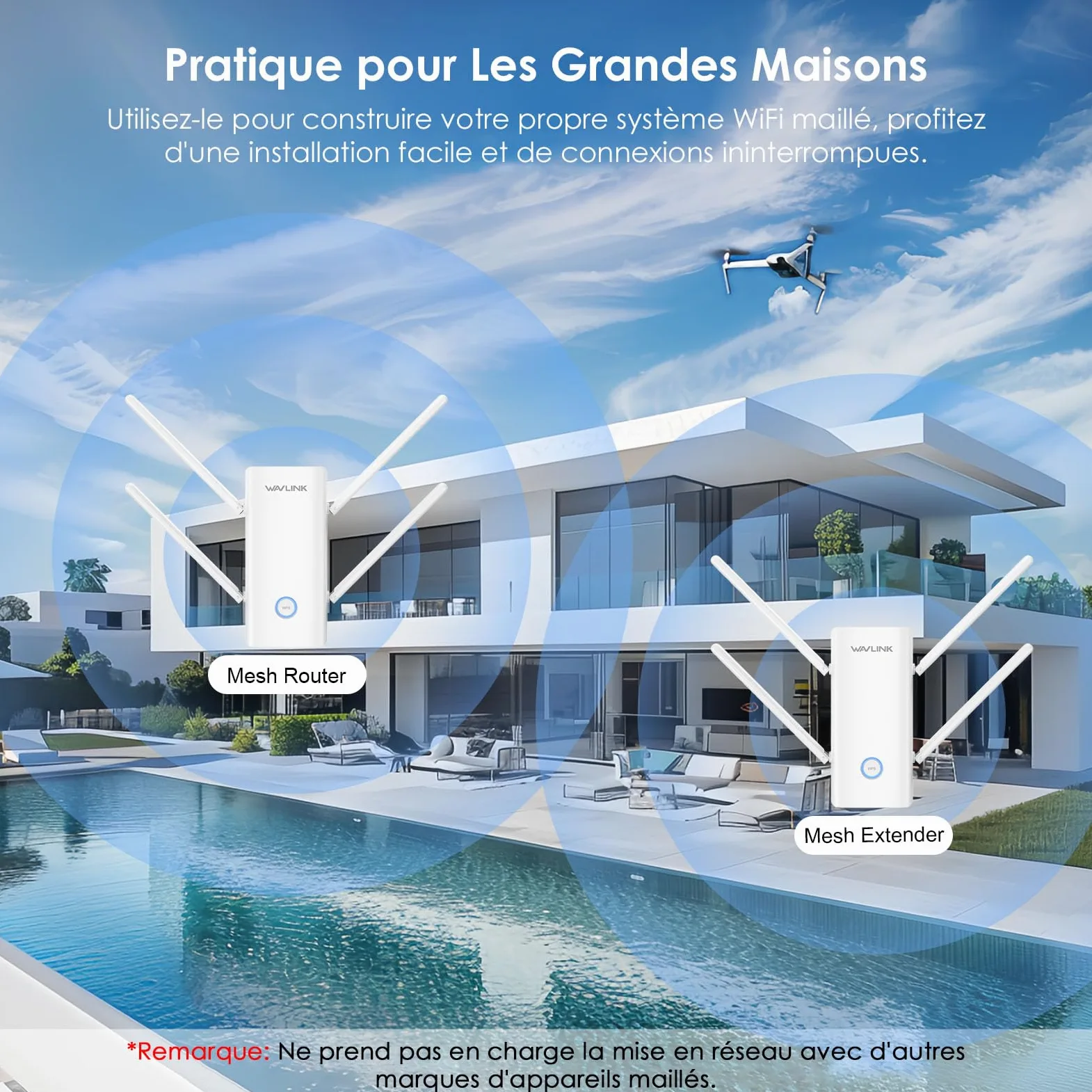 WAVLINK AX3000 Double Bande Wi-FI 6 Range Extender, amplificateur WiFi Extender, répéteur WiFi avec Port Gigabit, 4 antennes 5 dBi, Prend en Charge Le Mode répéteur/AP/routeur/Maille, Installation