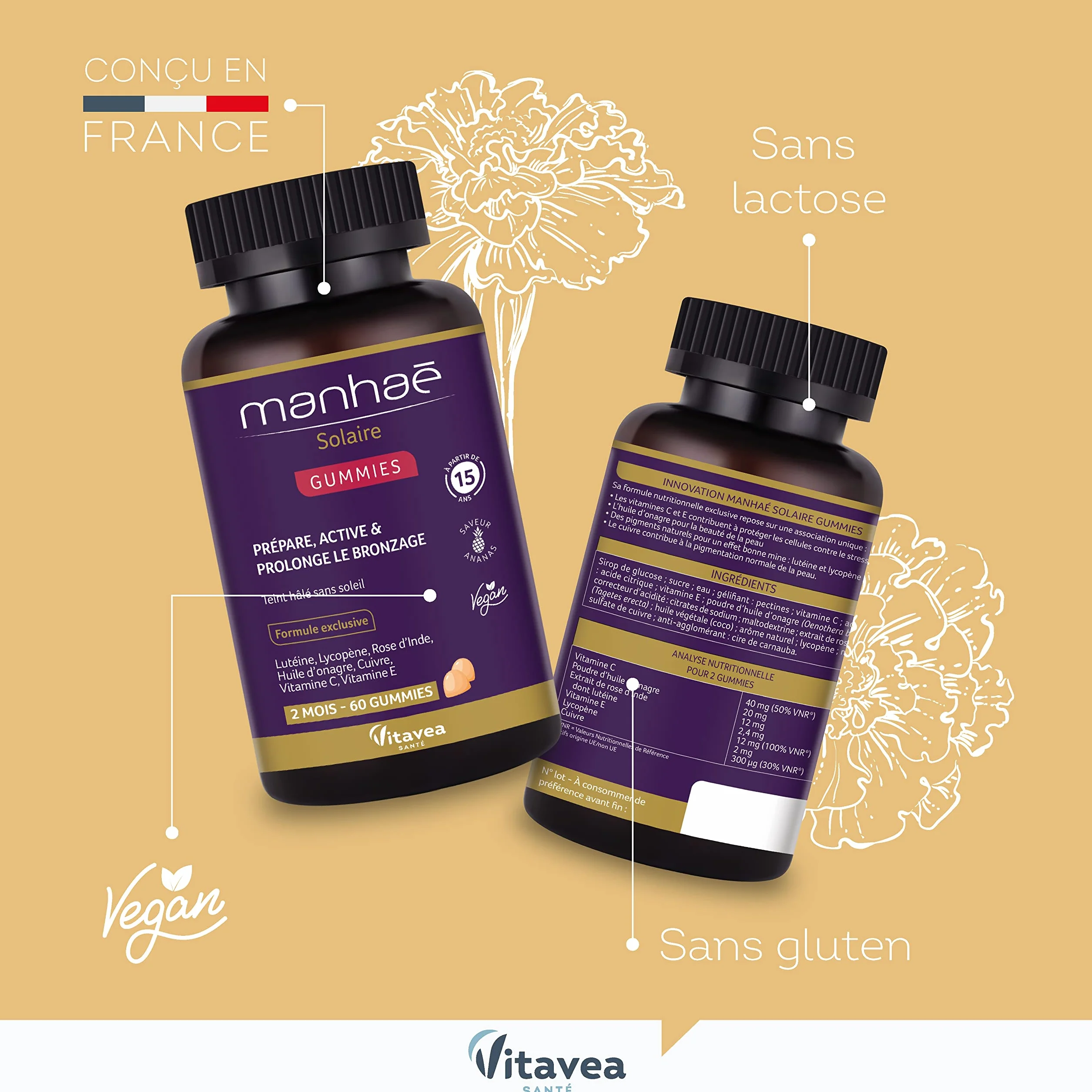 Vitavea Gummies Solaire Autobronzant Complément alimentaire bronzage 60 gummies 2 mois