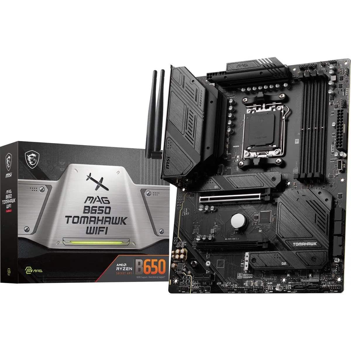 MSI MAG B650 Tomahawk Carte mère de Jeu WiFi AMD AM5, ATX, DDR5, PCIe 4.0, M.2, SATA 6 Go/s, USB 3.2 Gen 2, HDMI/DP, Wi-FI 6E, AMD Ryzen 7000 Series Processeurs de Bureau
