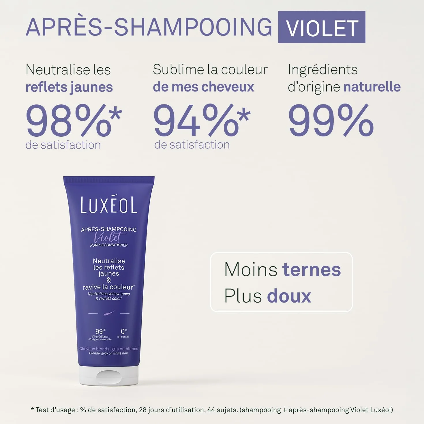 LUXEOL Après-Shampooing Violet 200 ml Neutralise Reflets Jaunes Corrige Cuivrés