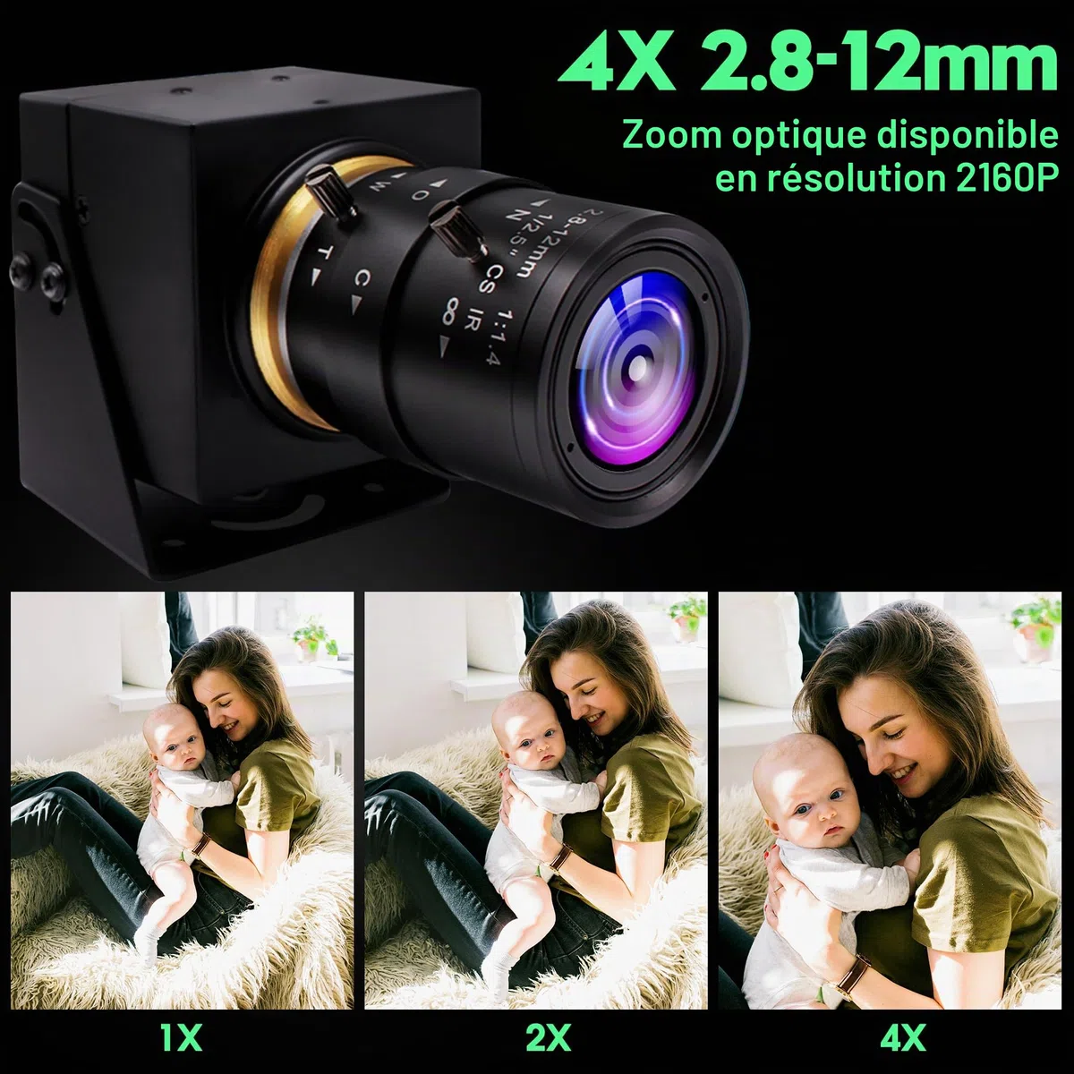 ELP Caméra USB 4K HDMI Grand Angle 2,8-12 mm Objectif Varifocal Focus Webcam Caméra de Gros Plan Prise en Charge H.265, Ultra HD 2160P Webcam avec capteur IM415 pour Ordinateur en Direct réunion