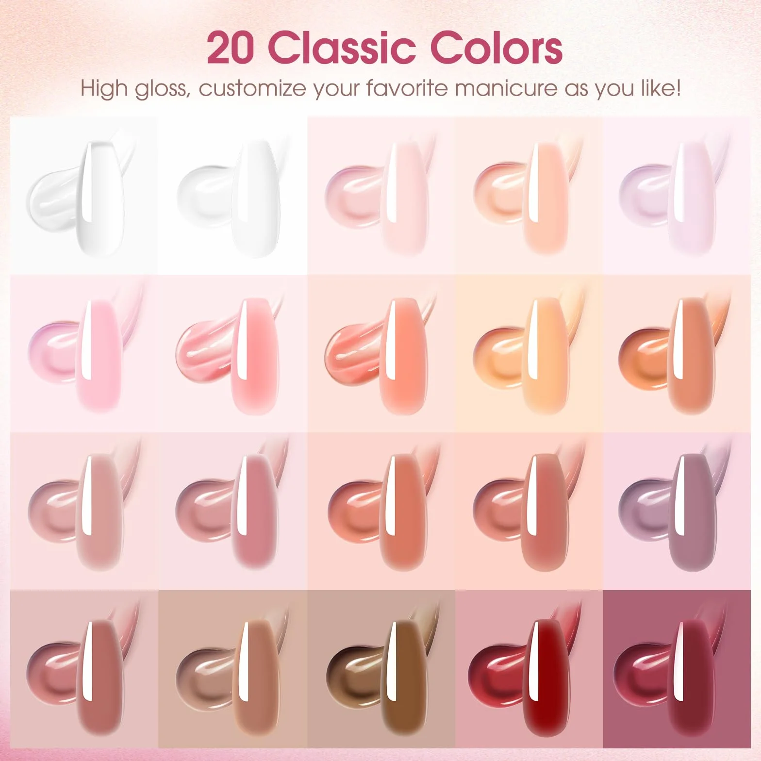 ROSALIND Kit Ongle Gel UV Complet 48W Lampe 20 Couleurs Gel Construction Rose Transparent Base Top Coat