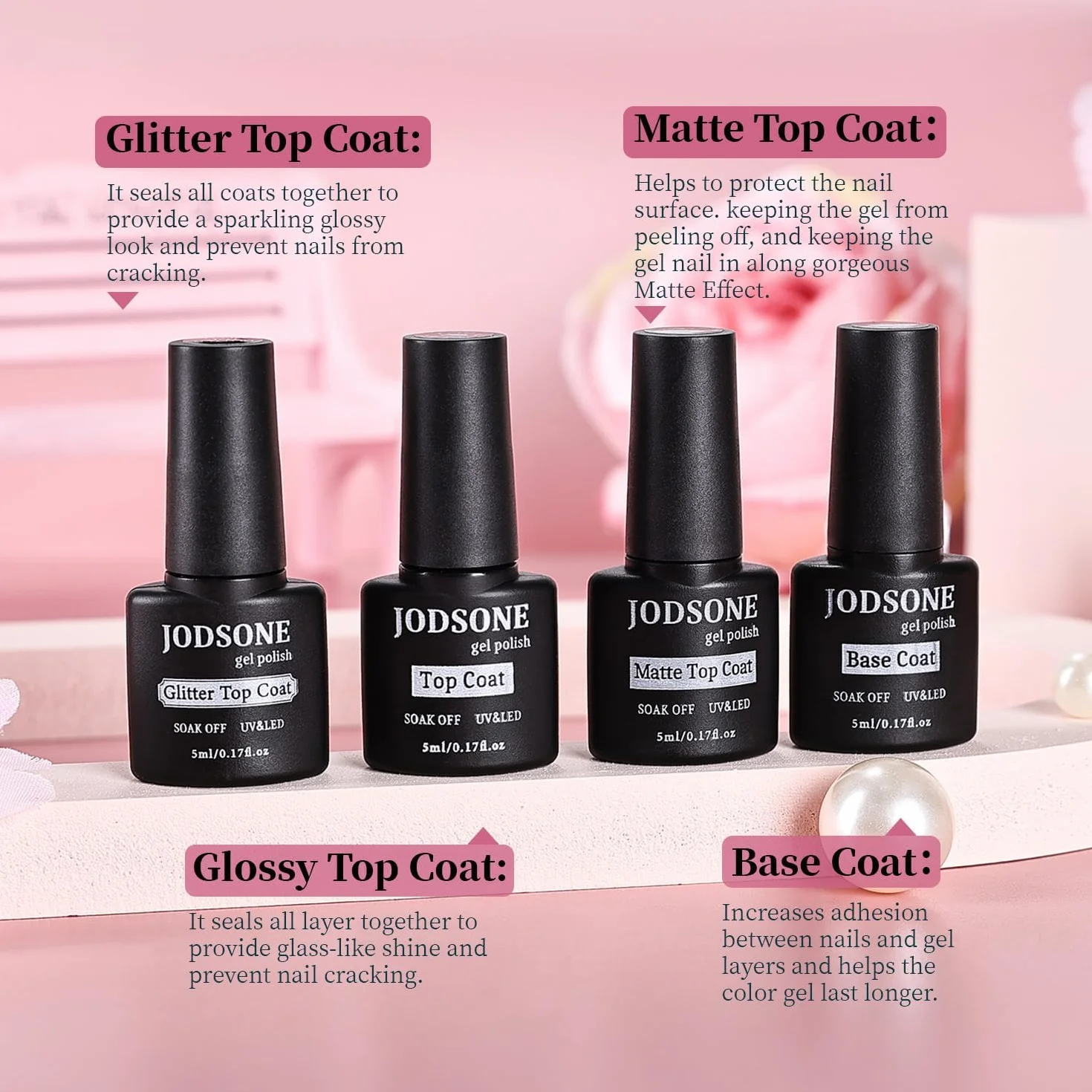 JODSONE Coffret 32 Vernis Gel Base Top Coat Non Essuyer Mat Brillant