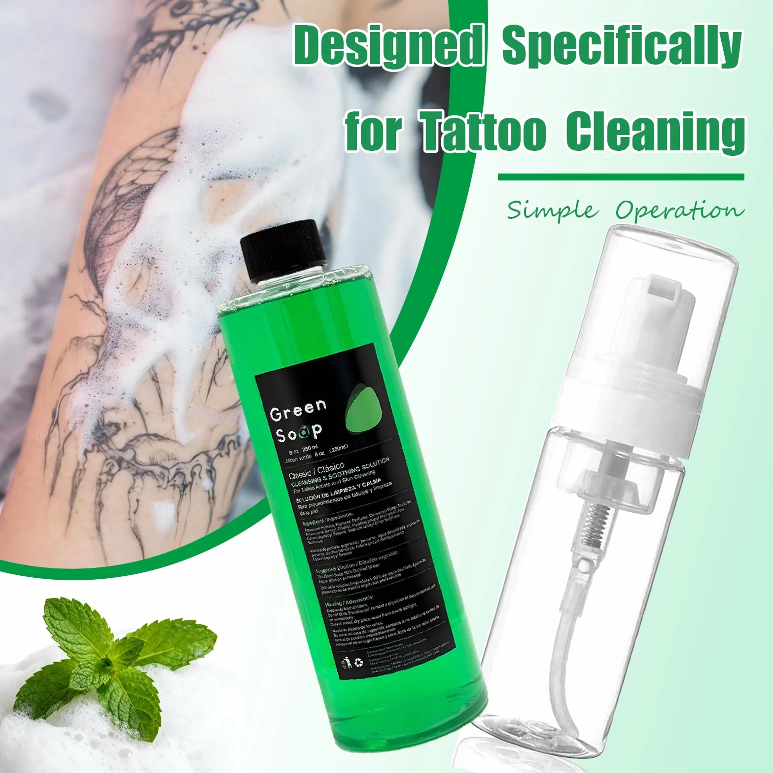 Unihuby Savon de Tattoo 250ml Bouteille en Mousse Kit de Nettoyage pour Tatouage