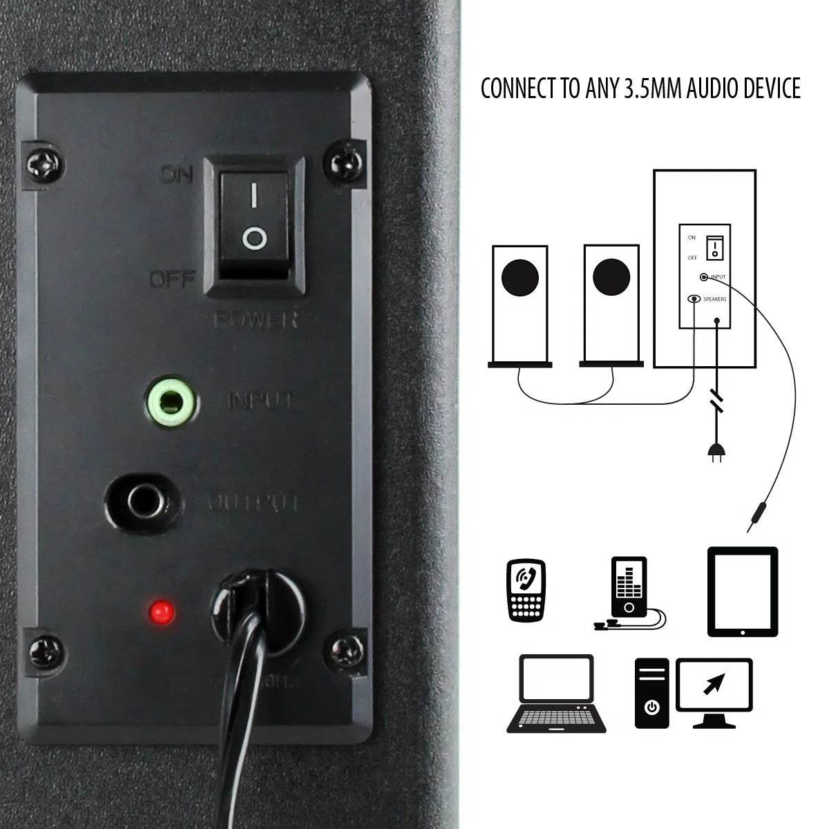 GOgroove BassPULSE Haut-parleurs stéréo 2.1 LED pour Ordinateur de Jeu avec lumières Rouges, Commandes des Basses et Caisson de Basses alimenté – Compatible avec PC, Mac, Ordinateur de Bureau,