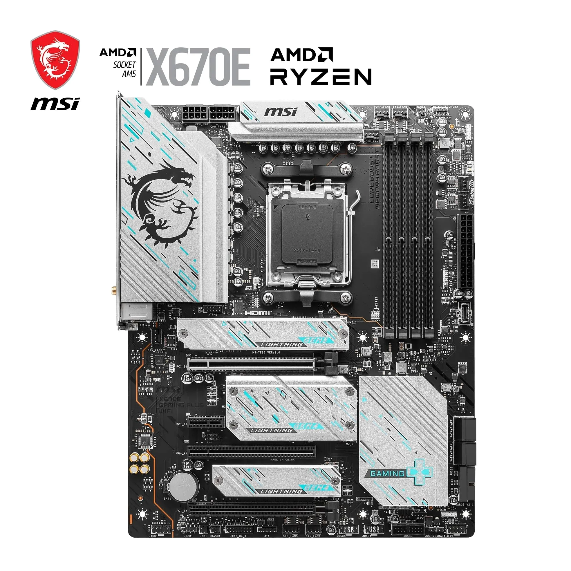 MSI X670E Gaming Plus WiFi Carte mère, ATX, Prend en Charge Les processeurs AMD Ryzen 9000, 8000 & 7000, AM5 – DDR5 Memory Boost 7800+MHz/OC, PCIe 5.0, M.2 Gen5, 2.5G LAN, Wi-FI 6E