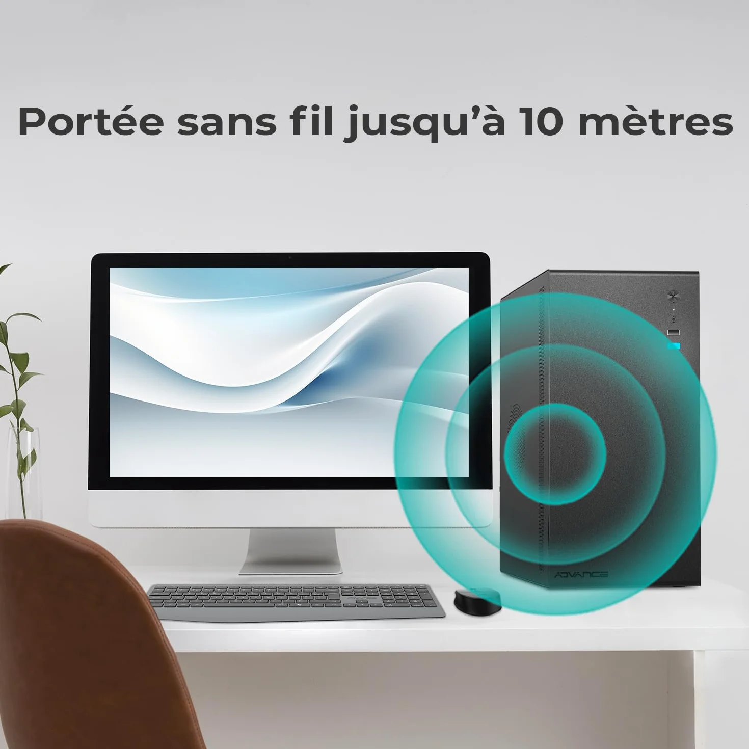 Ensemble Clavier Souris sans Fil Silencieux AD ADVANCE X-Type, AZERTY, 1600 DPI, 112 Touches, Noir