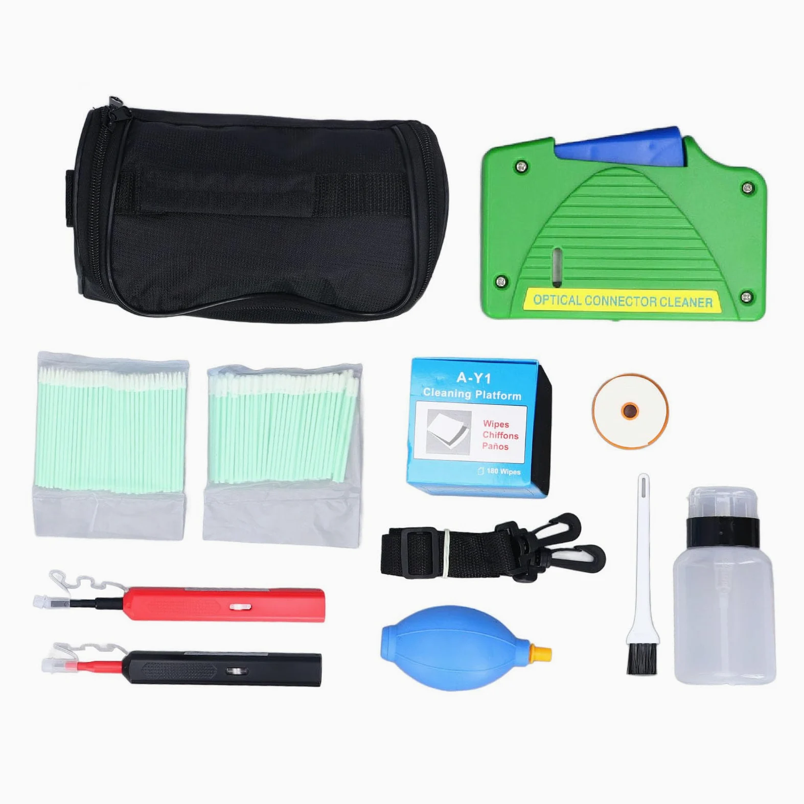 Alomejor Fiber Optic Cleaning Tools Set for SC/FC Connectors | Kit de 11 pièces, détachage efficace, boîte de nettoyage portable, pour LC/MU et papiers propres