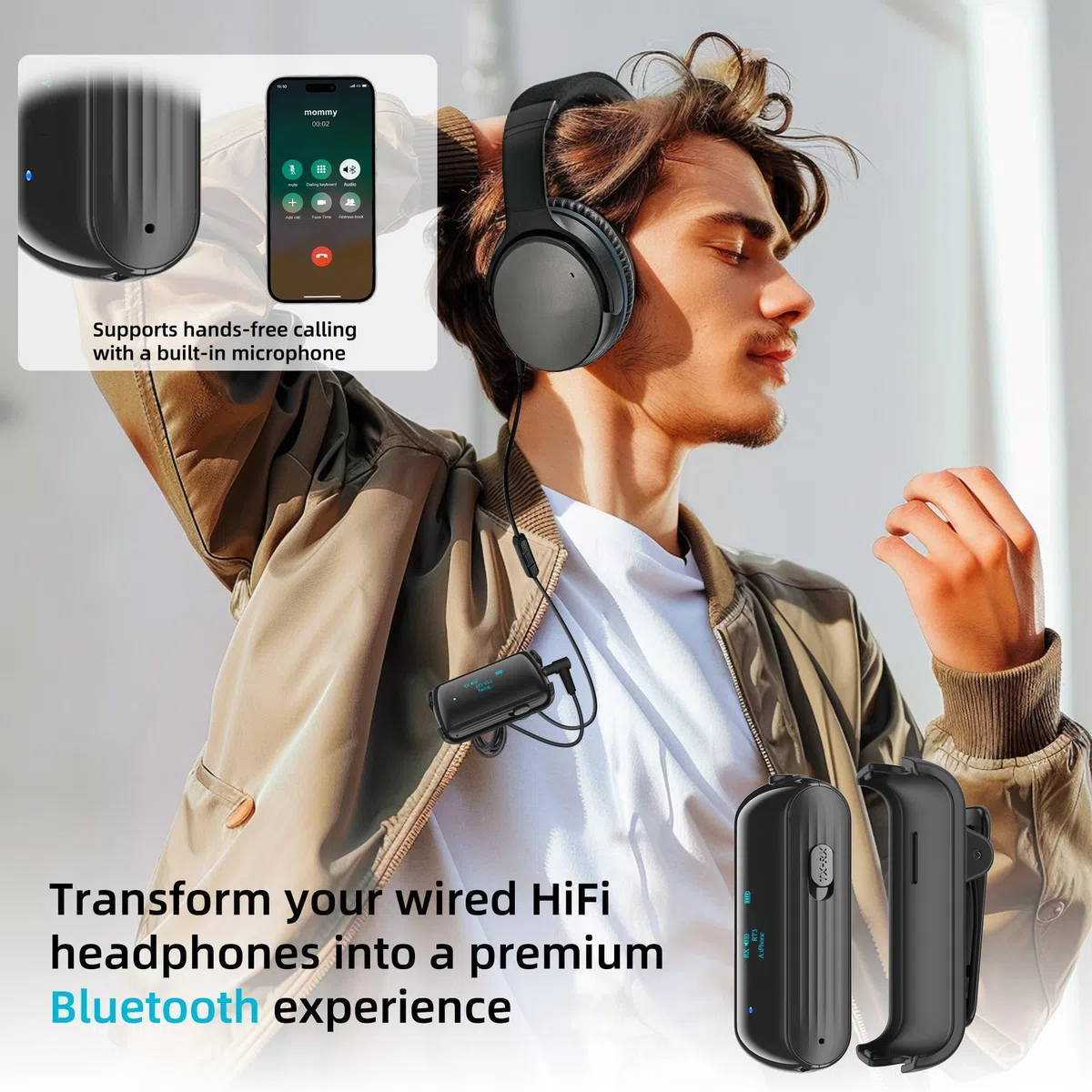 Adaptateur Bluetooth 5.2 pour avion jusqu'à 2 Airpods/casque, émetteur audio Bluetooth jack 3,5 pour TV et gymnases, répartiteur sans fil pour haut-parleurs et voiture avec micro