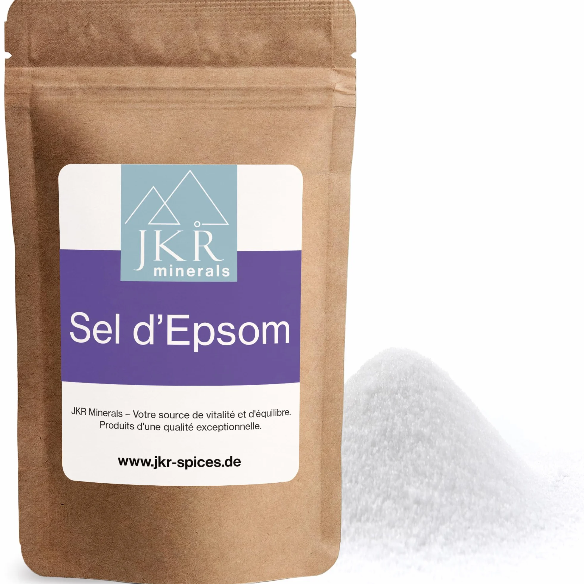 JKR Spices Sel d'Epsom 200 g | Sel de magnésium sulfate alimentaire | MgSO4 sac refermable neutre en CO²