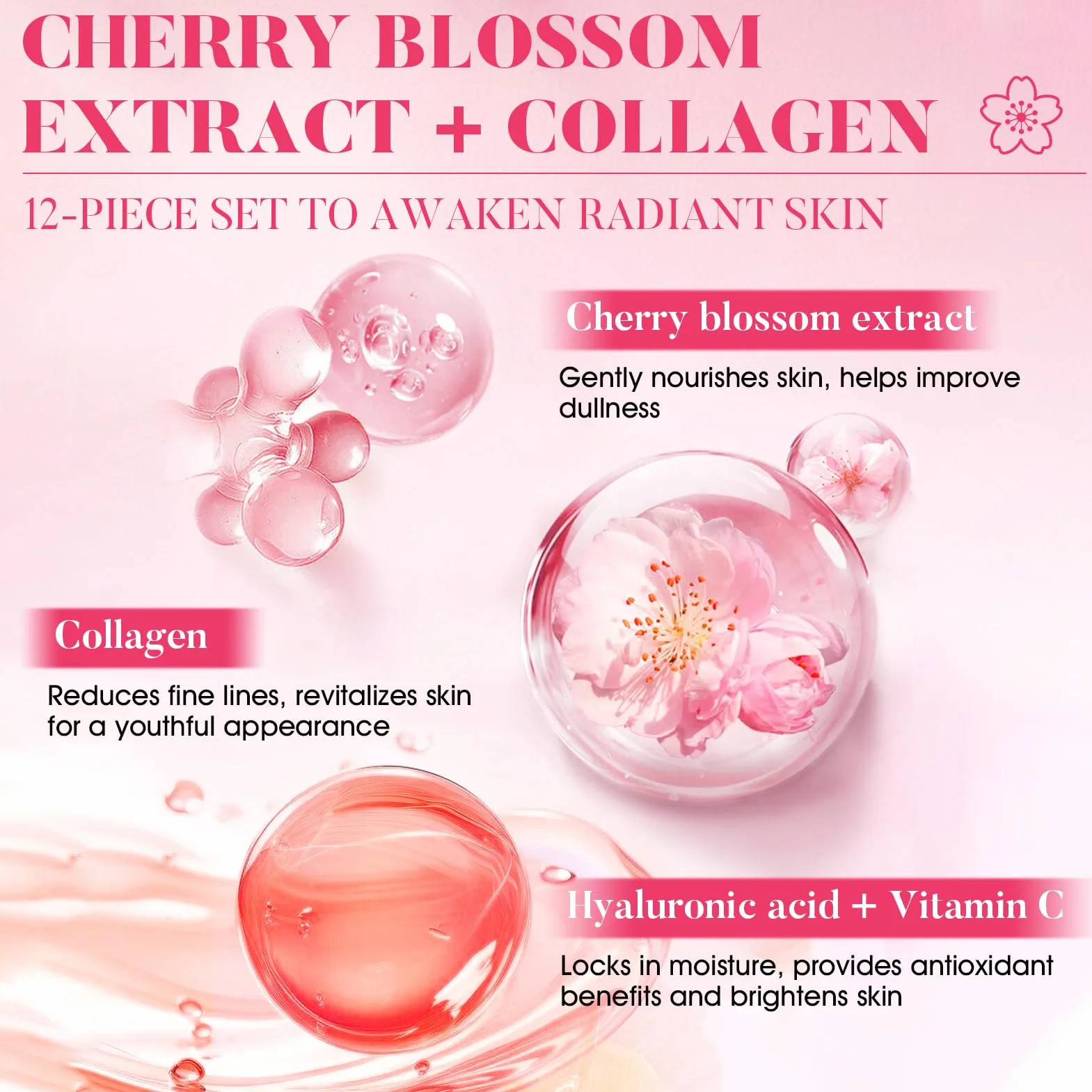 Sakura Coffret de Soins pour la Peau 12 Pièces Crème Visage Sérum Masque