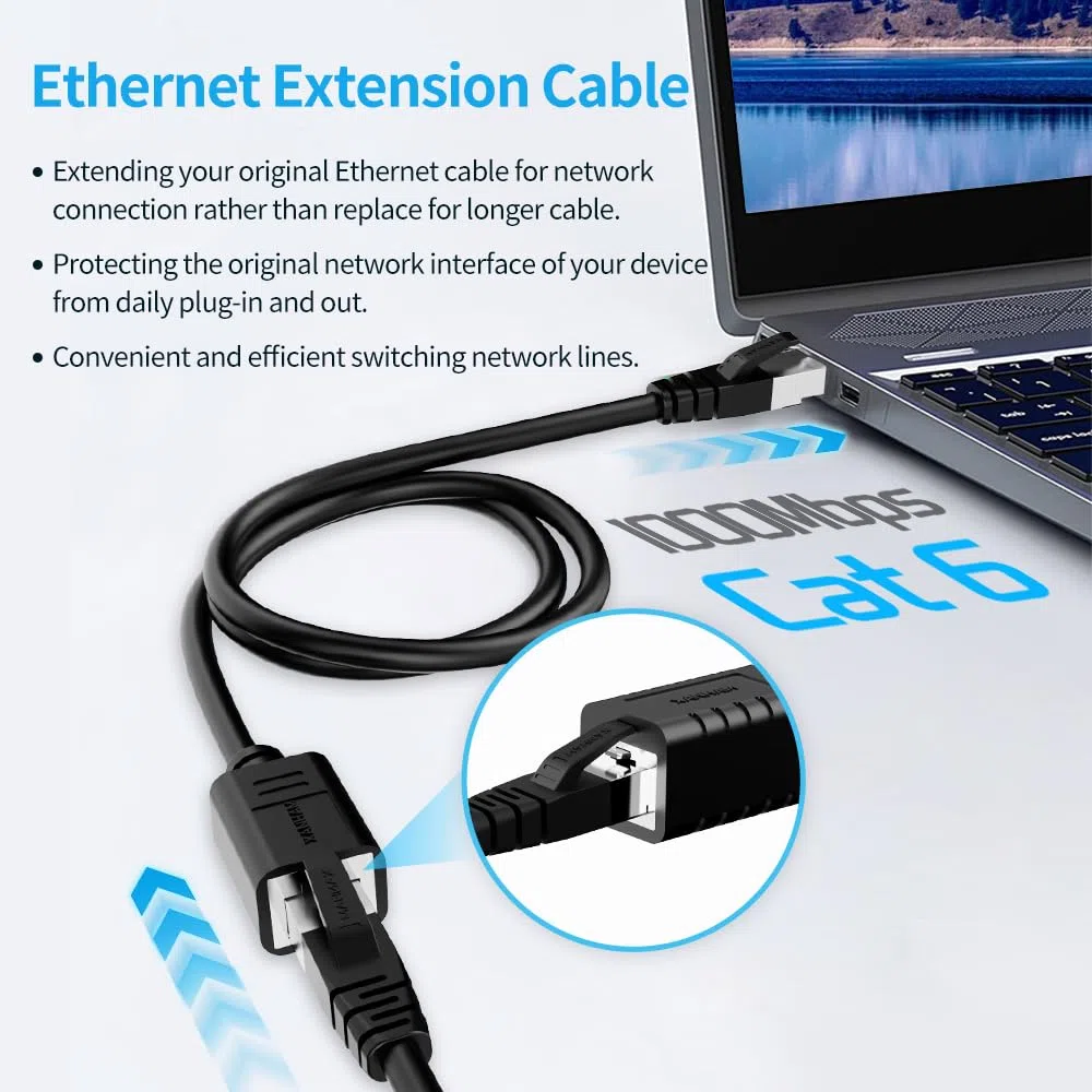 Câble d'extension Ethernet de 2 m Cat6 pour réseau RJ45 femelle vers mâle pour routeur, modem, PC, ordinateur, ordinateur portable et Smart TV