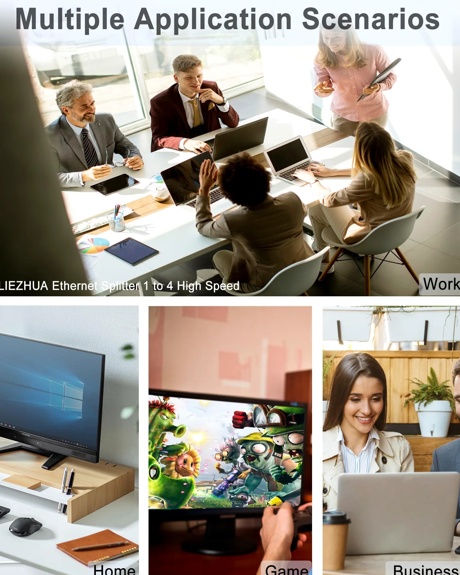 LIEZHUA Répartiteur Ethernet 1 vers 4, 1000 Mbps haute vitesse Ethernet avec câble LAN Cat 6 [4 appareils réseau simultané], extension de réseau LAN Gigabit RJ45 pour câble Cat8/7/6/5e/5