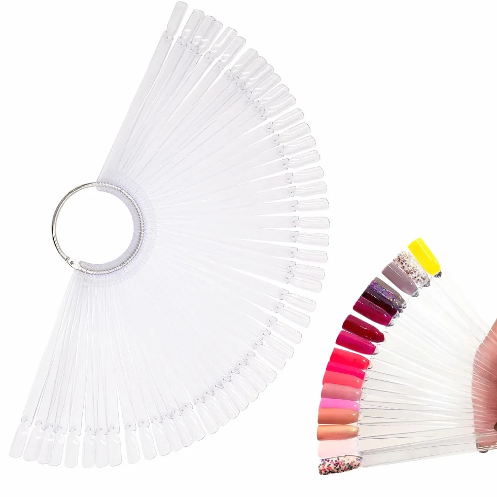 Pinklou Bâtons d'affichage de couleur d'ongle Vernis à ongles Forme d'éventail Carte d'affichage Acrylique Roue d'affichage pour Salon de beauté Nail Studio (Transparent)