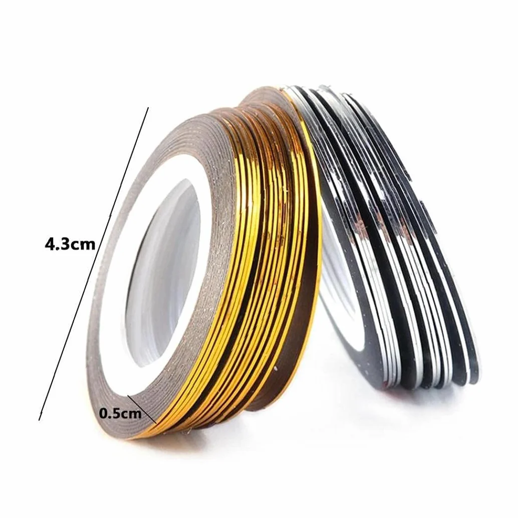 Ruban Striping À Ongles 20 Rouleaux Décalcomanies Rayures Ligne Stickers Bandes Coiffeur DIY Nail Art Or Argent