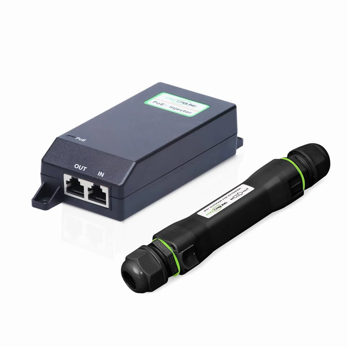 FASTCABLING Extenseur Gigabit Ethernet extérieur, 140 m, 10/100/1000 Mbps, étanche IP67, résistant aux UV, enfouissement direct, extension de données uniquement, injecteur d'alimentation inclus