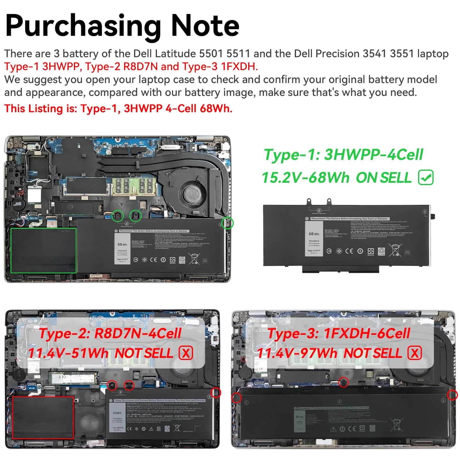 Batterie Dell Latitude 5401 5410 5411 5501 5510 5511 Precision 3541 3550 3551 Inspiron 7706 7500 7506 68Wh 3HWPP