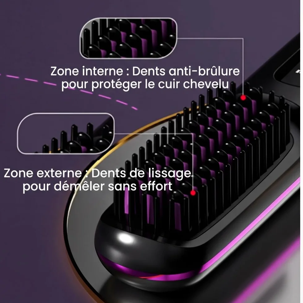 Brosse Lissante Rechargeable Cocoony pour Cheveux Courts avec Affichage LCD, Réglage Température 3 Étapes