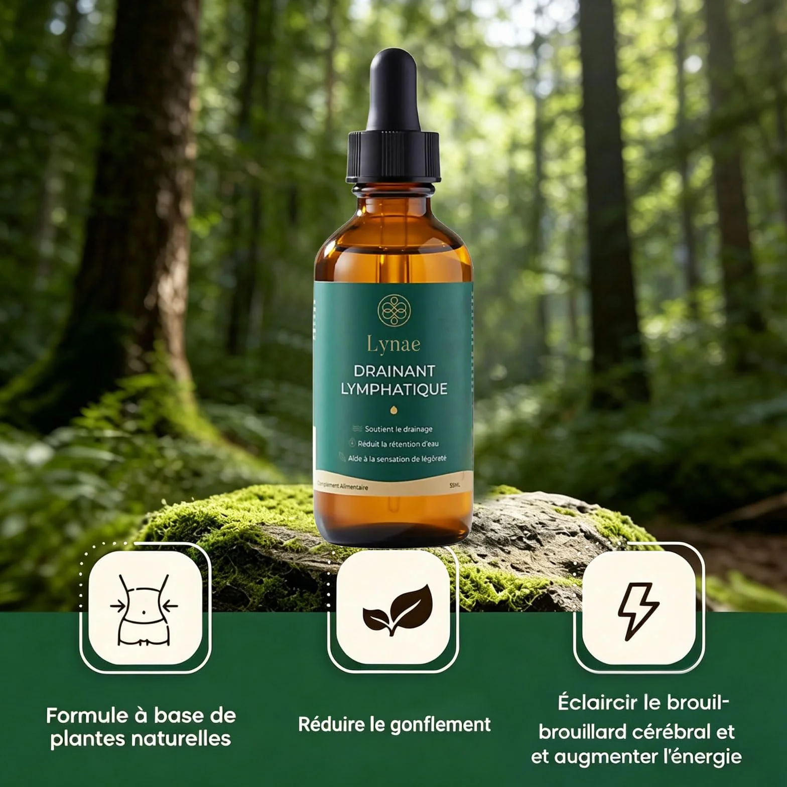 Lynae Drainant Lymphatique Goutte, Drainage Lymphatique Corps Complet, Mélanges à Base de Plantes Naturelles, Sans Gluten, 2 flacons