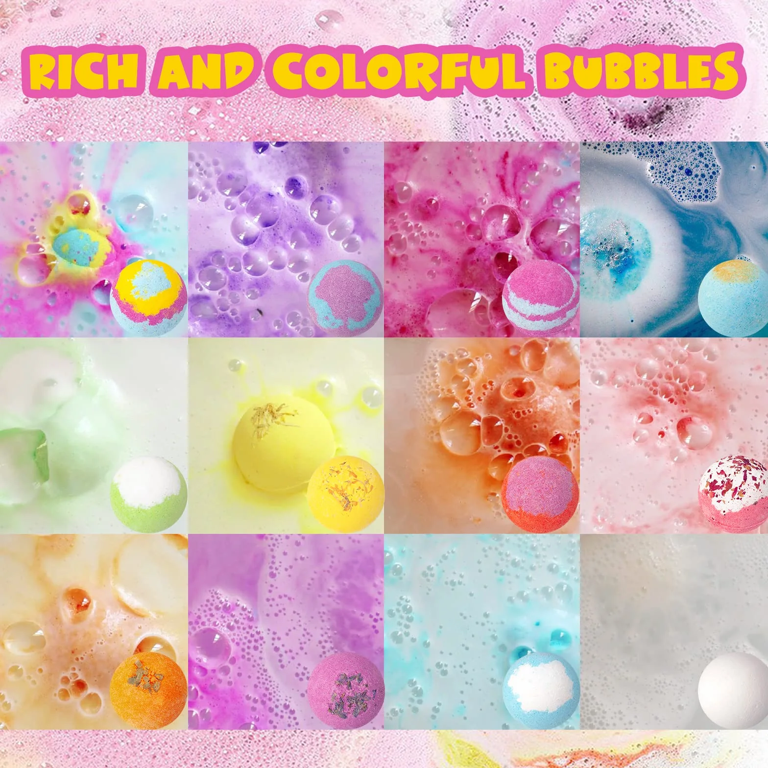 Lot de 12 bombes de bain pour enfants avec jouet surprise, mousse naturelle et biologique