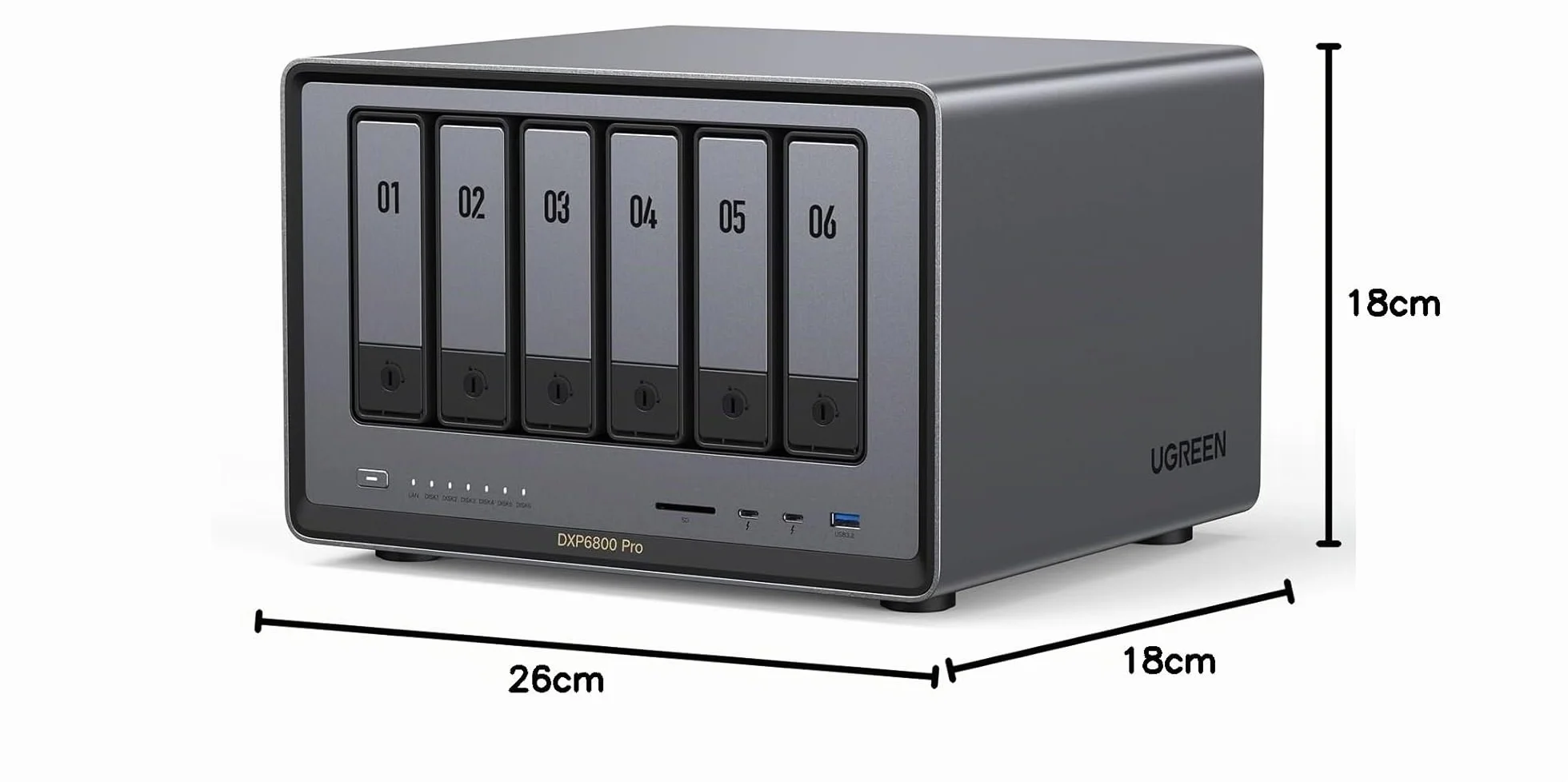 UGREEN NASync DXP6800 Pro NAS de Bureau 6 Baies Intel i5 1235u 10 cœurs 8 Go DDR5 SSD 128 Go 2 Ports 10 GbE M.2 NVMe HDMI 8K