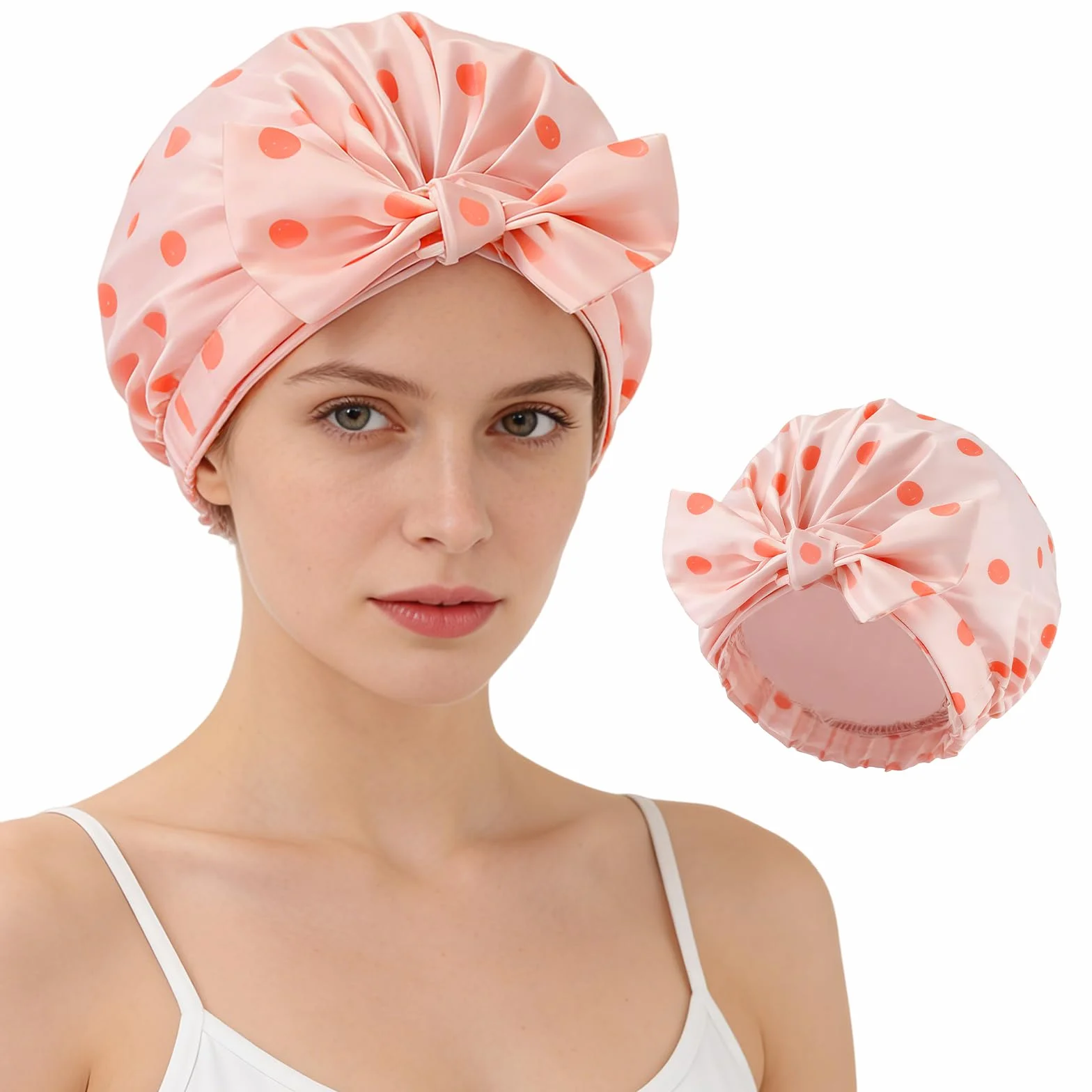 Bonnet de Douche Imperméable Réutilisable Femme, Élastique Double Couche pour Cheveux Longs Courts Bouclés