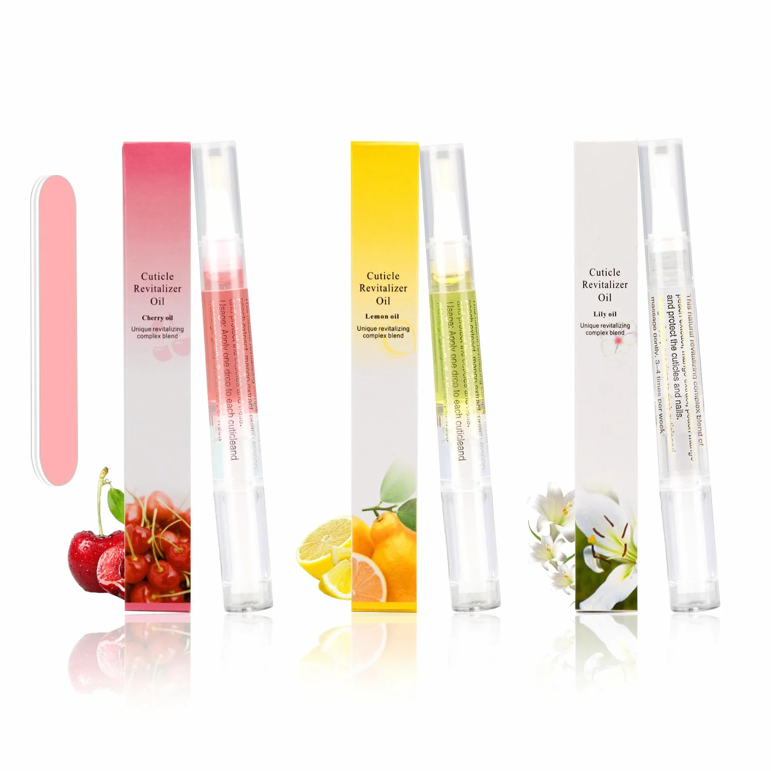 Stylo à huile à cuticules 3PCS avec lime à ongles pour réparer les ongles fissurés et secs