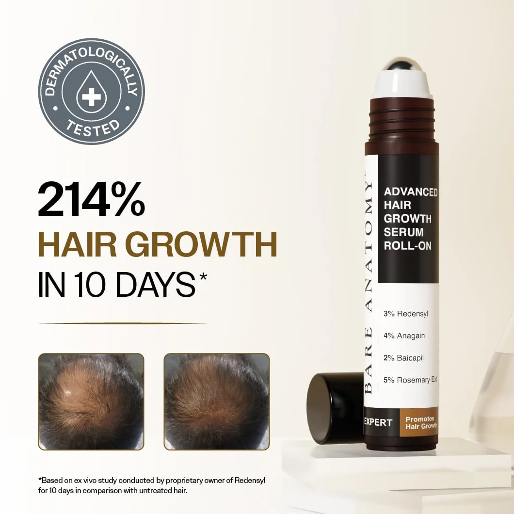 Bare Anatomy Sérum de Croissance des Cheveux Avancé Roll-On 25 ml 3% Rédensyl 4% Anagaine 2% Baïcapil 5% Romarin