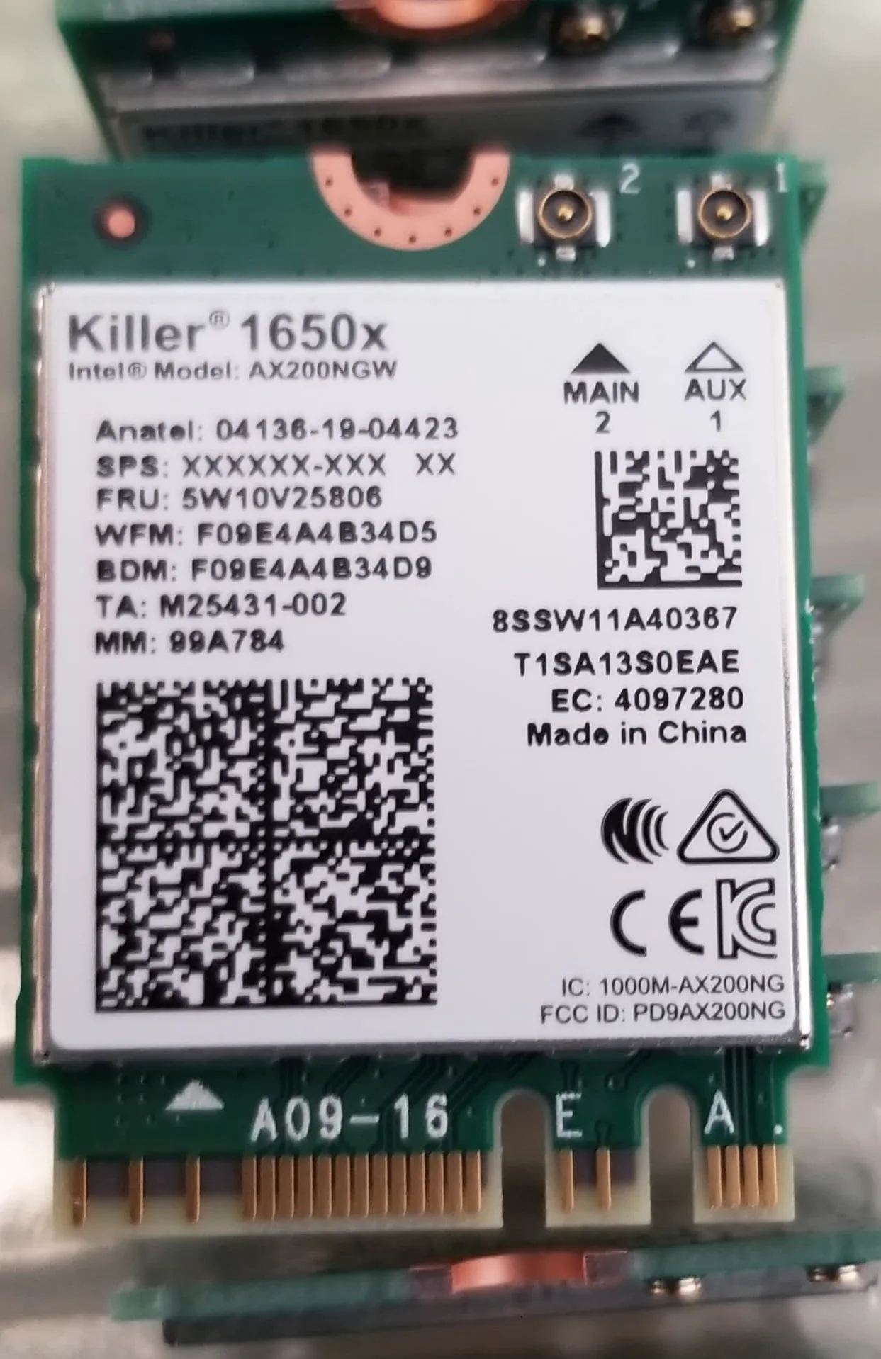 Intel Killer Wi-FI 6 AX1650x AX200 M.2 2230 Bluetooth 5.2 Carte WiFi (lot Unique)