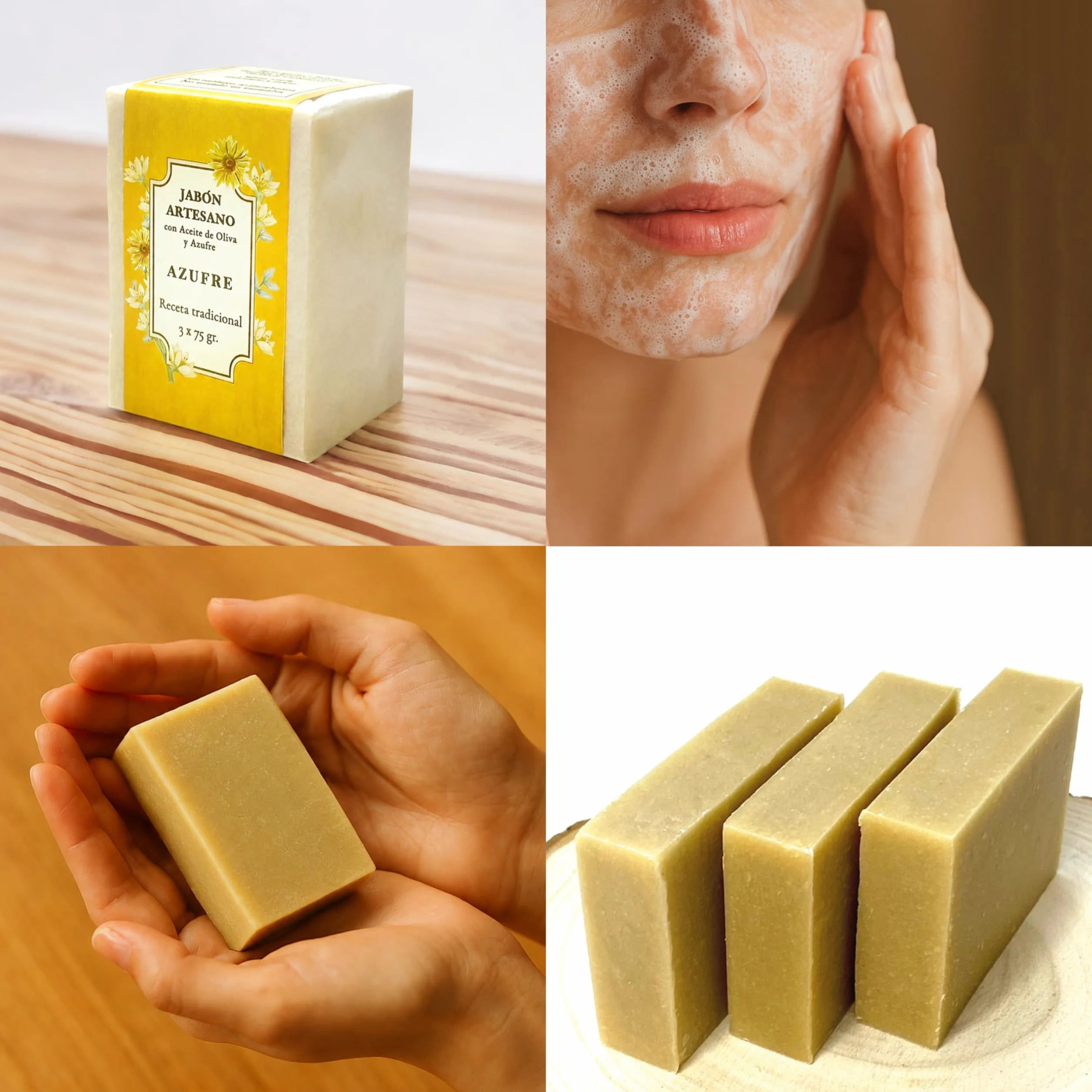 Savon au Soufre Anti Acné Visage 3 x 75g – Nettoyant Peau Grasse et Mixte