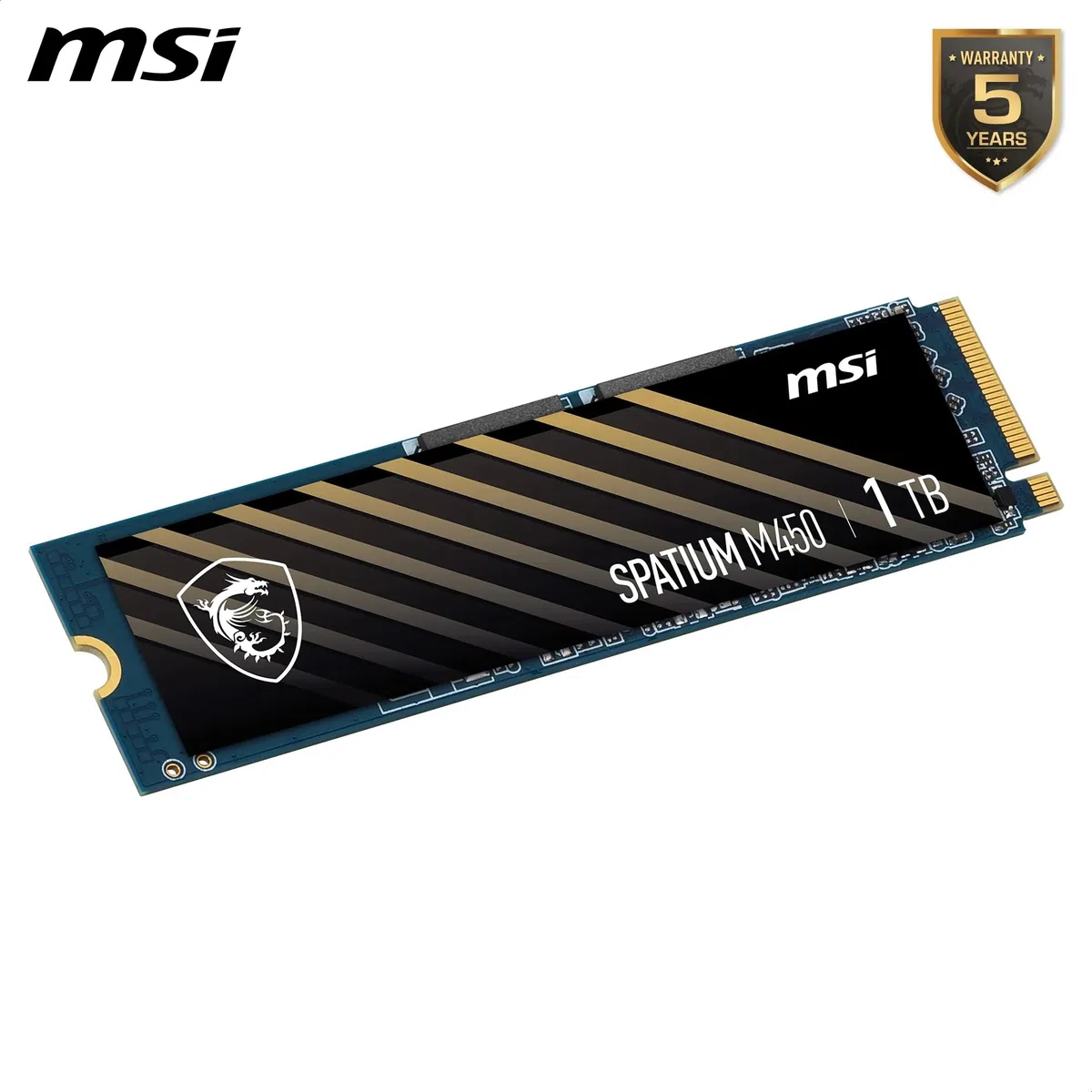 MSI M450 PCIe 4.0 NVMe M.2 1TB V1 - Disque SSD Interne 1 to, PCIe 4.0 NVMe M.2, Lecture 3400 MB/s & Écriture 2400 MB/s, 3D NAND, Sécurité des Données Intégrée, 350 TBW, Garantie 5 Ans
