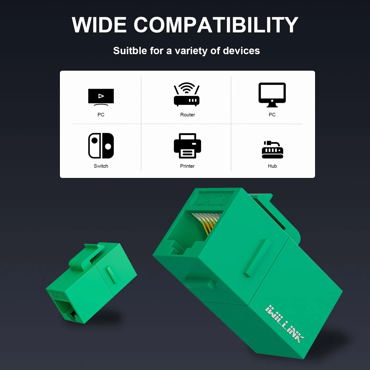 iwillink Lot de 25 coupleurs Keystone RJ45 Cat6 femelle vers femelle Cat6, coupleur Keystone UTP, prise Keystone, coupleur Ethernet, vert