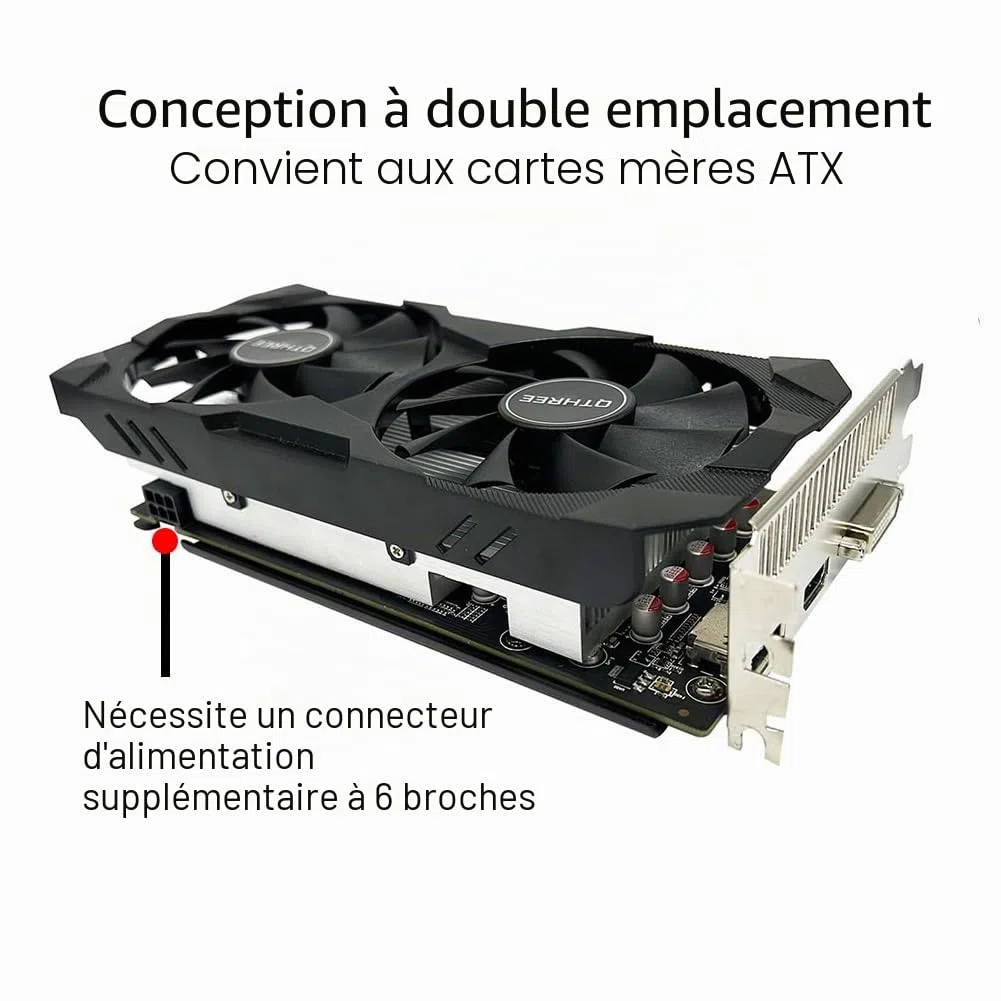 QTHREE Radeon RX 560 XT 8Go GDDR5 128-bit Carte Graphique, HDMI, DVI-D, DisplayPort, Grafikkarten PC für Gaming, GPU, PCI Express x16, DirectX 12, 6 PIN Power Supply