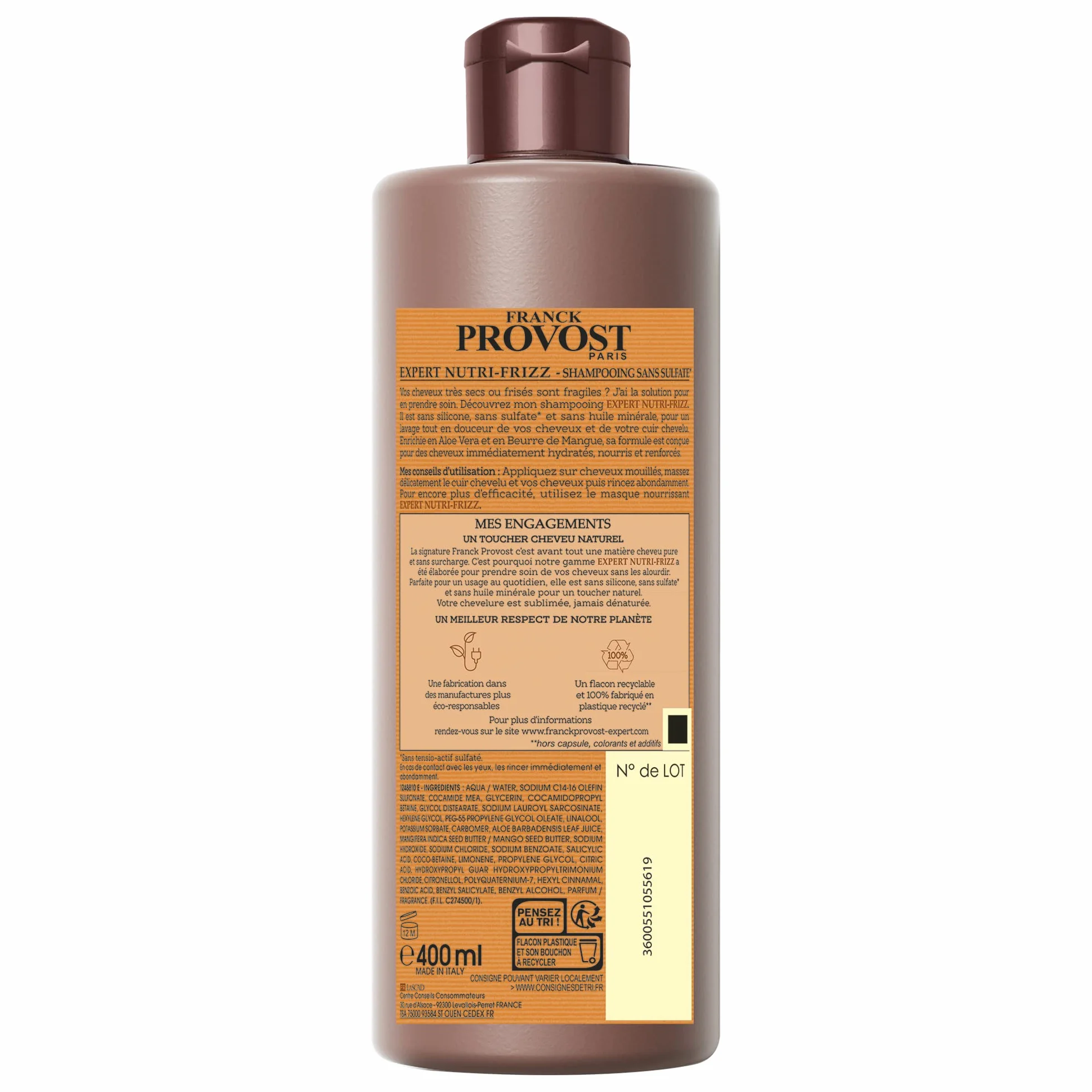 Franck Provost EXPERT NUTRI-FRIZZ Shampoing professionnel sans sulfate cheveux secs frisés