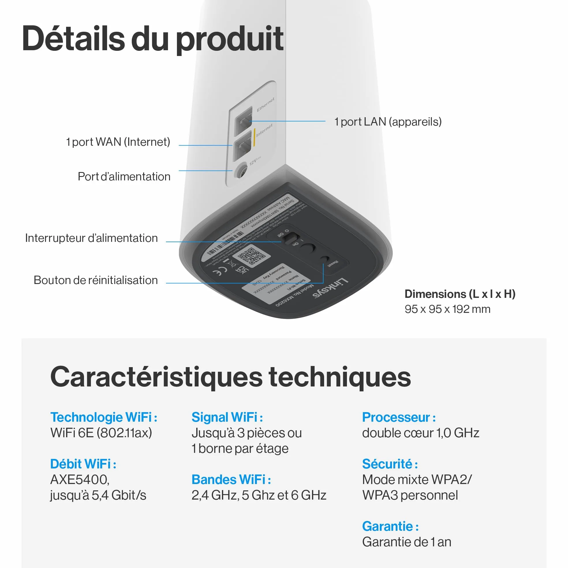 Linksys Système WiFi 6E Mesh Linksys Velop Pro MX6202-KE – Routeur Cognitive Mesh 6 GHz et 5,4 Gbit/s – Couverture Multiroom jusqu’à 550 m² et 400 appareils – Lot de 2