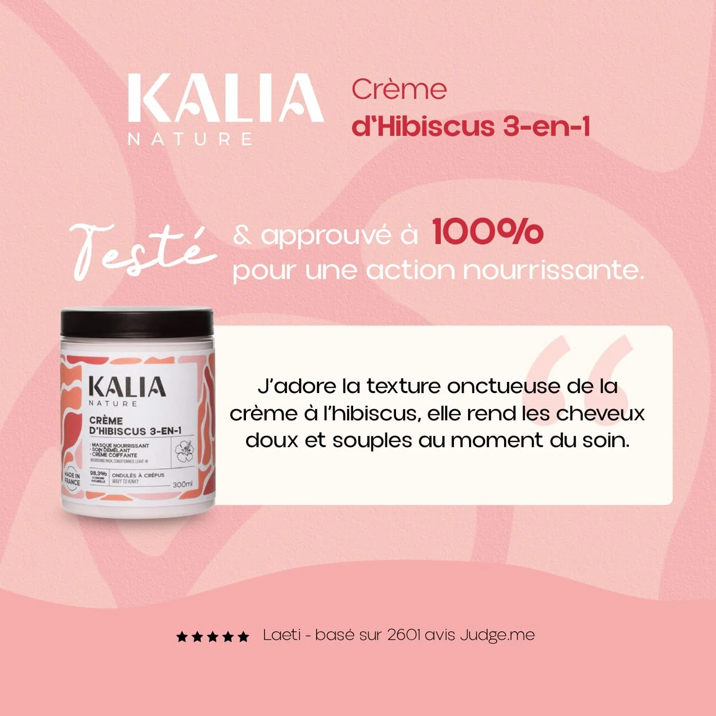 Kalia Nature Crème d’Hibiscus 300 ml Crème cheveux bouclés 3-en-1 Leave in Soin capillaire naturel