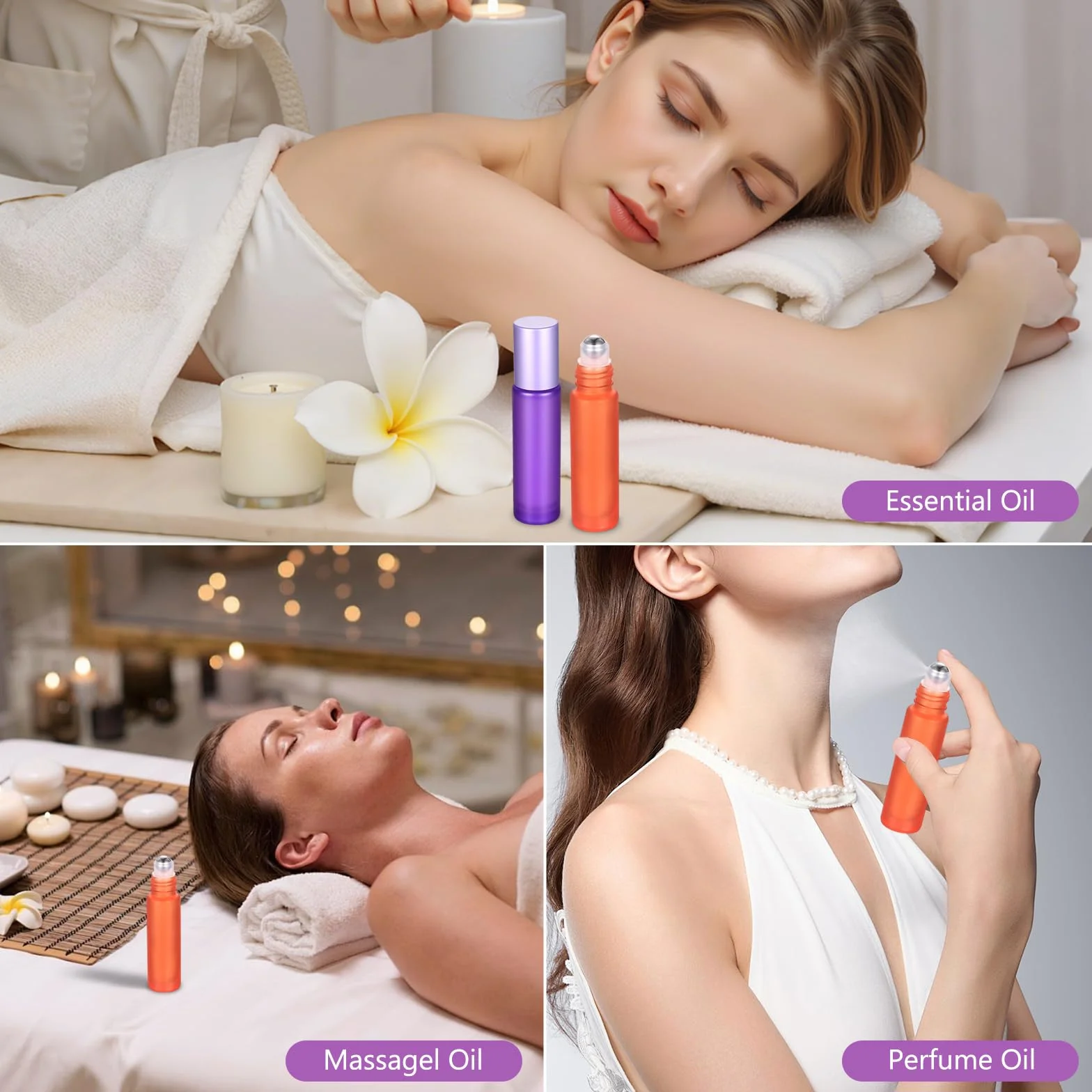 Flacons Roll On Vide 10ml Petite Bouteille en Verre pour Huiles Essentielles, Parfums, Cosmétiques, Aromathérapie
