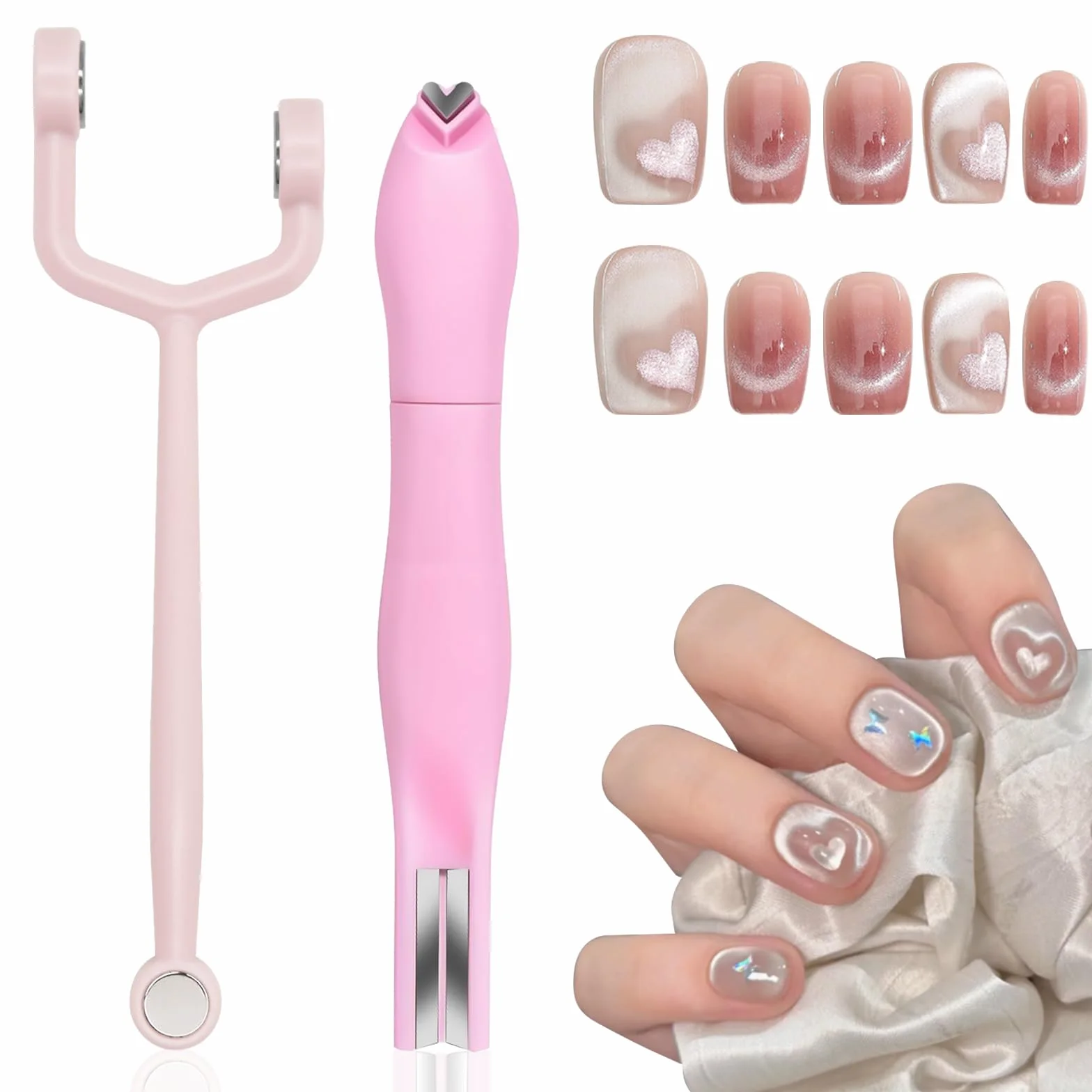 Kit aimants œil de chat pour ongles, barre magnétique rose en forme de Y cœur, fournitures DIY manucure