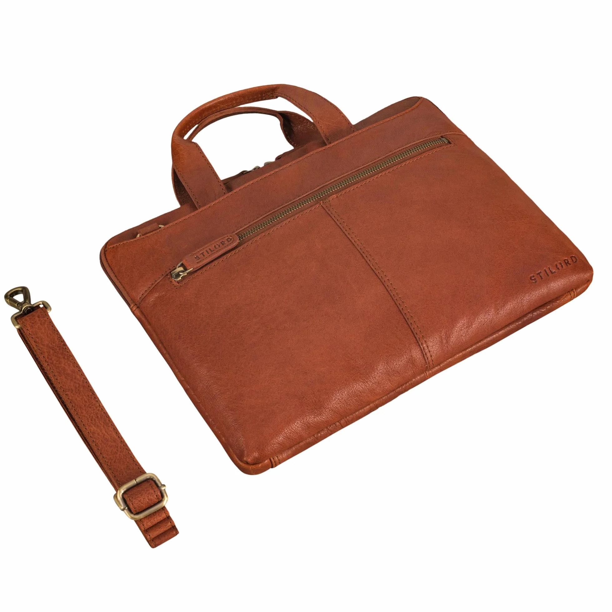 STILORD Ross Vintage Sacoche Ordinateur 14 Pouces Homme Cuir Véritable Étroit Housse Ordinateur Cuir Femme Serviette pour Travail Business Voyage Couleur:maraska - Marron